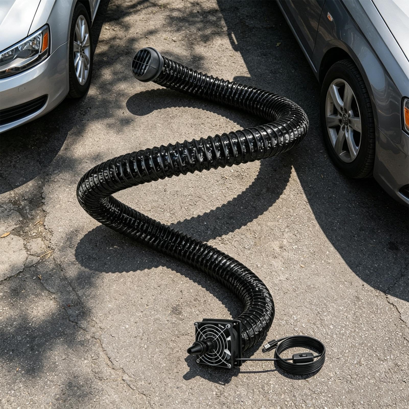 3 M Prolunga Tubo Condizionatore Portatile con Ventola USB, Aria Condizionata Auto - Tubo Prolunga Flessibile per Sedile Posteriore, Cani, Animali Domestici, Bambini, Camper, SUV, LKW