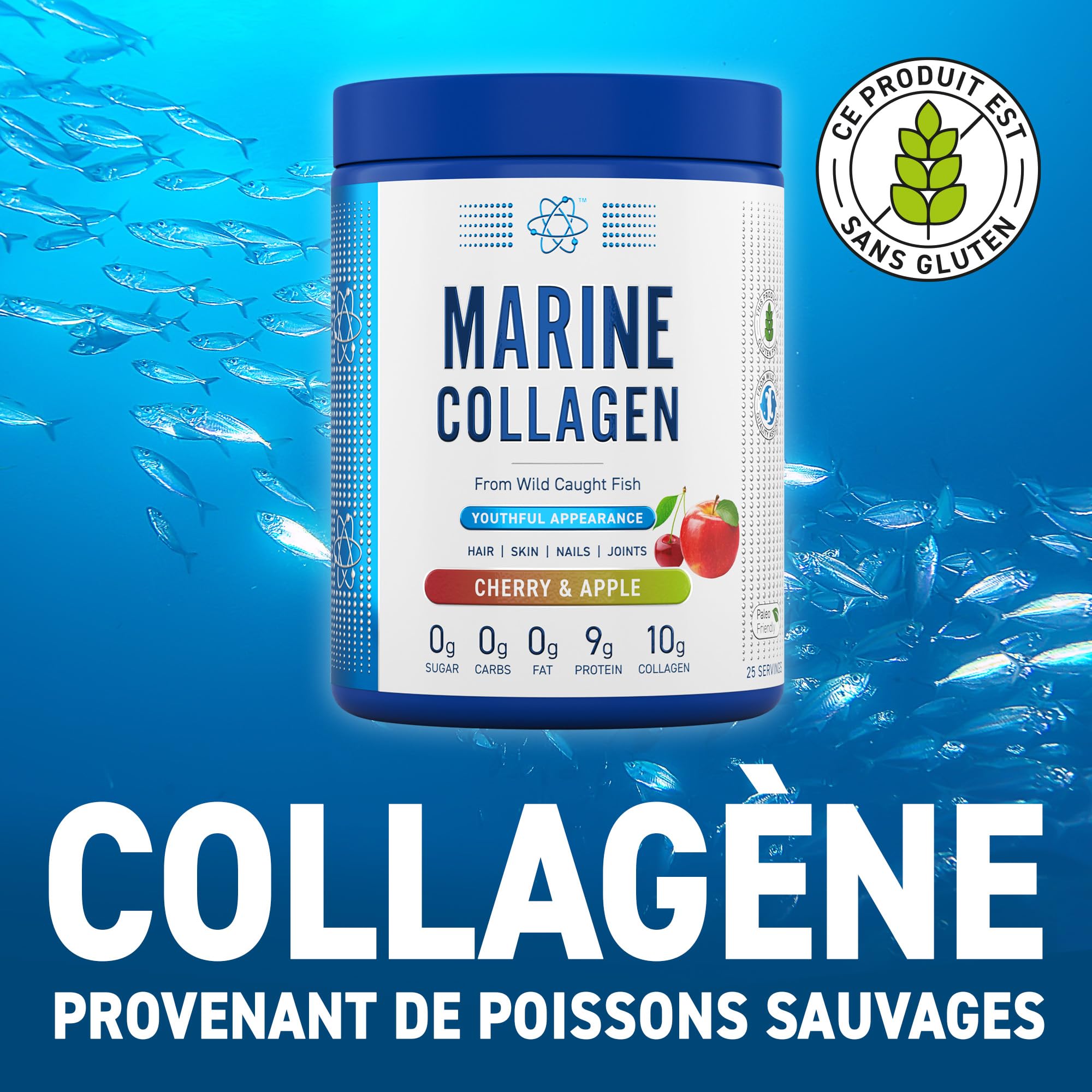 Applied Nutrition Collagène marin en poudre - Protéine de collagène hydrolysée, peau, cheveux et ongles sains (sans saveur) (300 g - 25 portions)