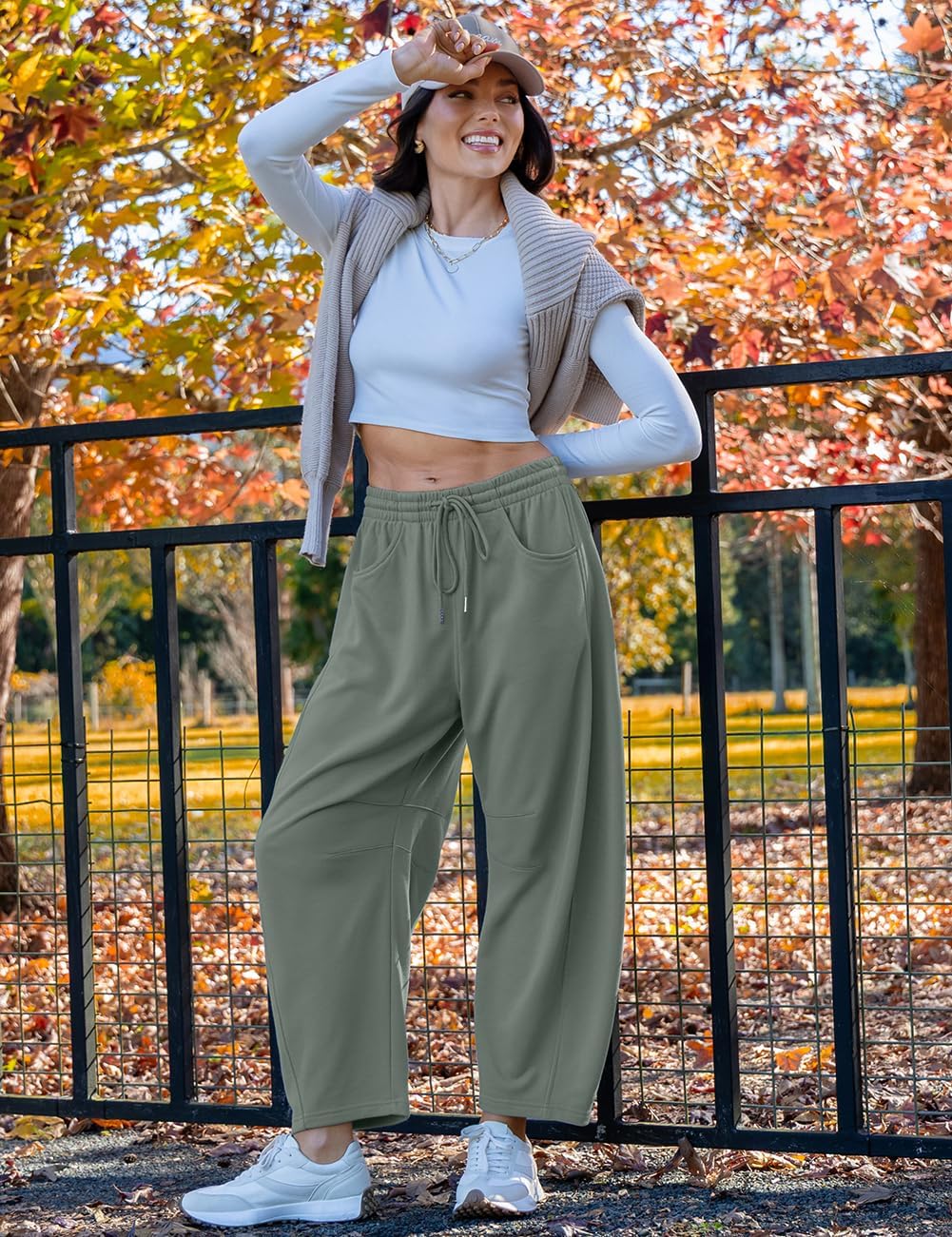 TARSE Women’s Barrel Sweatpants Loose Fit Lounge Pants Casual Wide Leg Pants Cotton Comfy Elastic Waist Joggers with Pockets