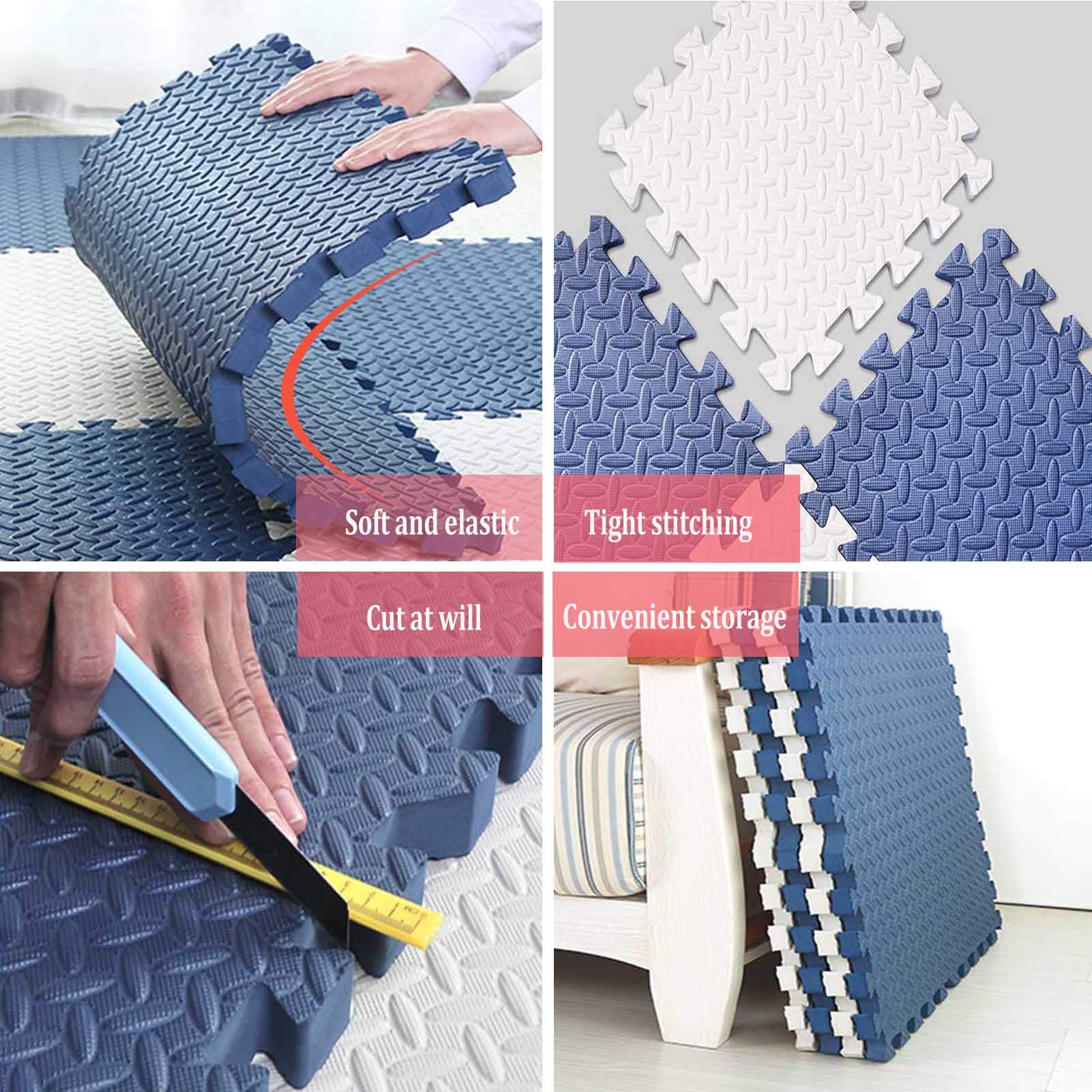 Tappetino da Gioco per Bambini, Tappetino per Puzzle Extra Large, Morbido E Spesso (1,2 Cm) - Protezione del Pavimento per Garage Esercizio Yoga Sala Giochi,Gray+White+Dark Blue,8