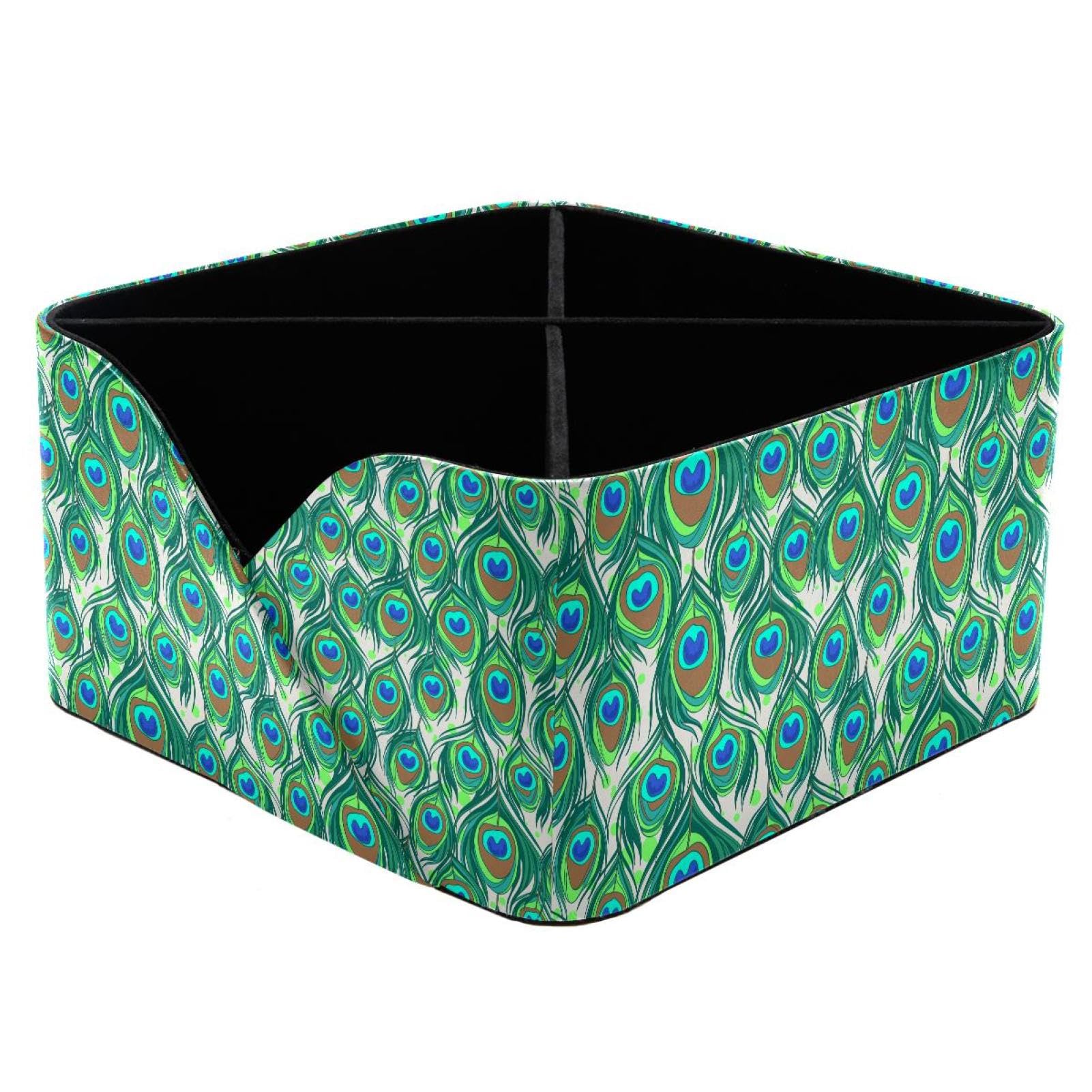 KengjuTesu Peacock Feather Desktop Organizer Pen Holder, Rectangular Pencil Cup for Office, Study and Makeup Stations