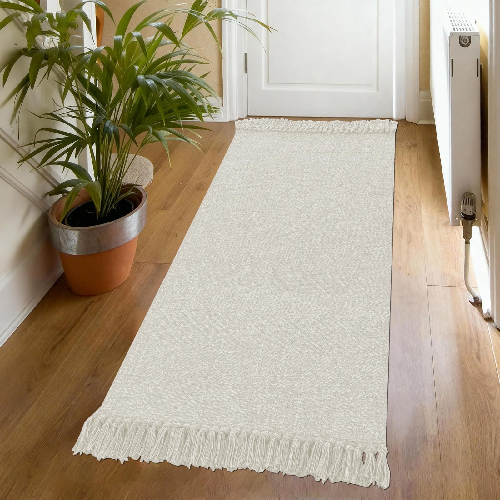 H.Versailtex Runner Rugs for Hallway Reversible Hallway Rug for Living Room 60 x 90 cm, Washable Door mat for Lounge Office Bedroom, White