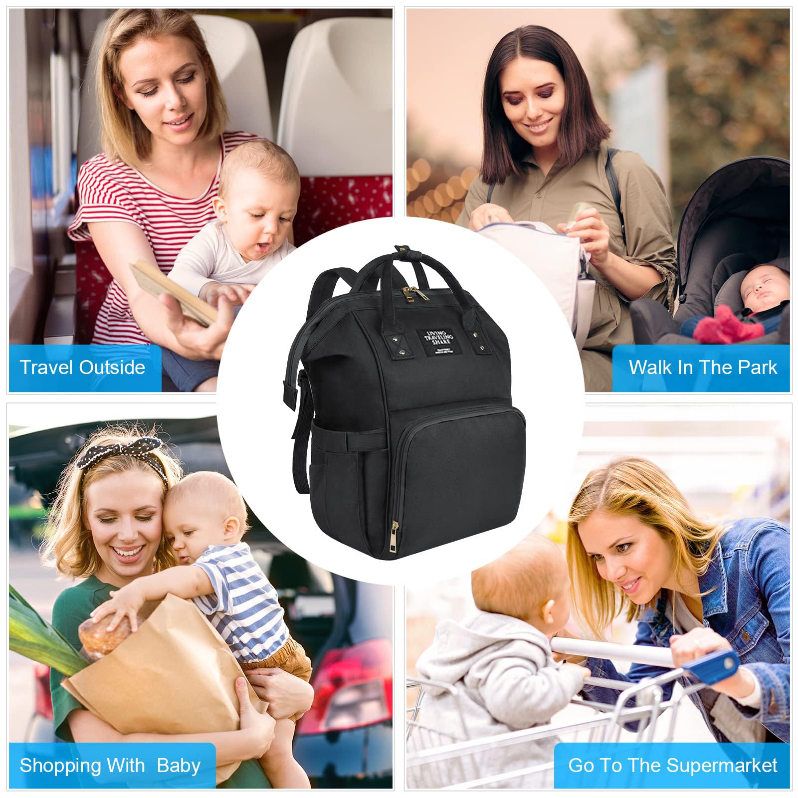 Vicloon Zaino Mamma Multifunzione, Zaino Fasciatoio Impermeabile, Grande Capacità Zaino con 3 Tasche Isolanti Bottiglia, che possono essere utilizzate come tote bag o appese a un carrello