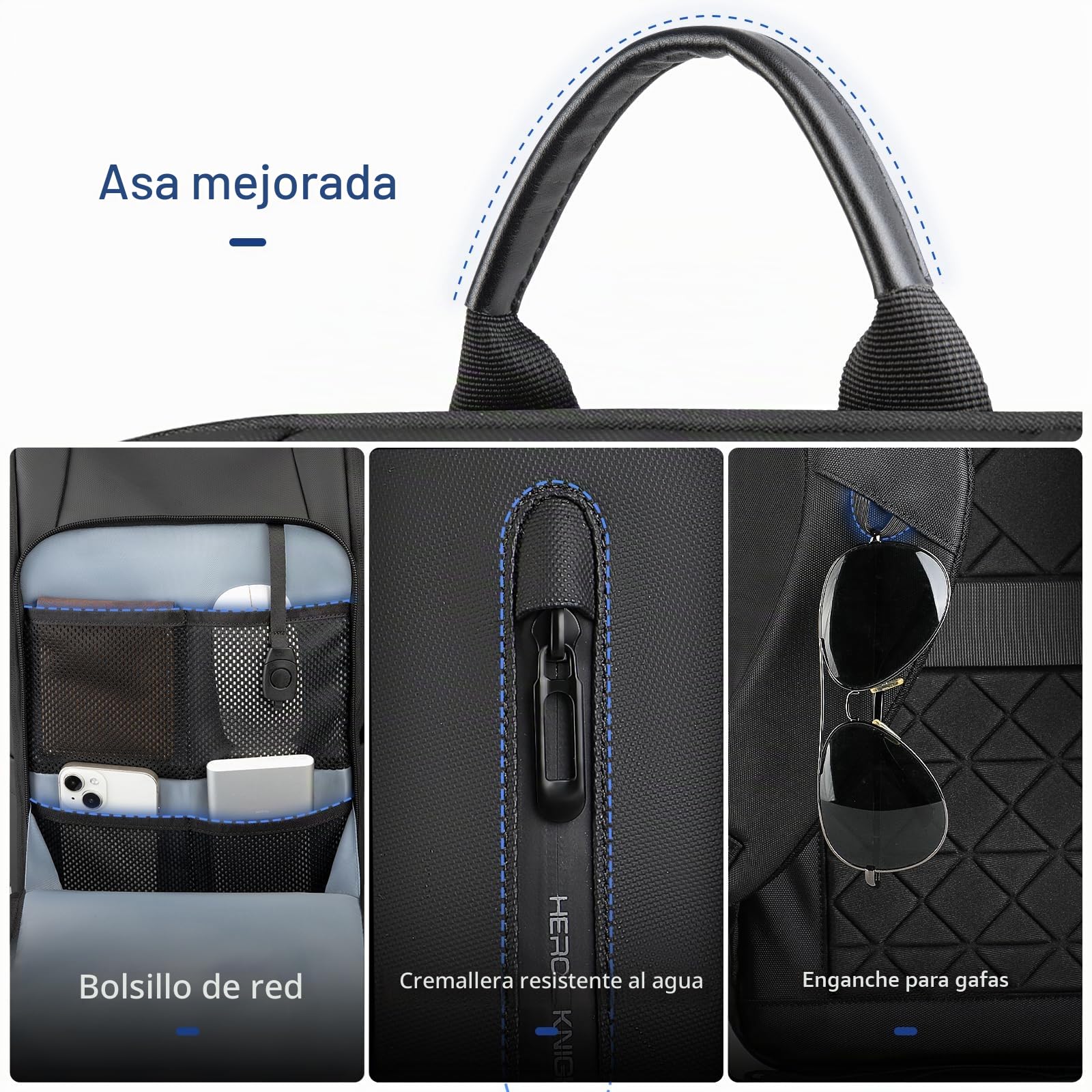 Mochila para Hombre Unisex para Laptop de 15,6 pulgadas Equipaje de Mano Ordenador Portátil Impermeable para Negocios, Viaje, Universidad con Puerto USB-Negro