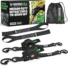 Rhino USA Sangles d'arrimage à cliquet rétractables (Paquet de 2) – Résistance à la Rupture de 540 kg, Comprend (2) d'arrimage à rétraction Automatique ultimes de 2.5 cm x 3 m -Noir