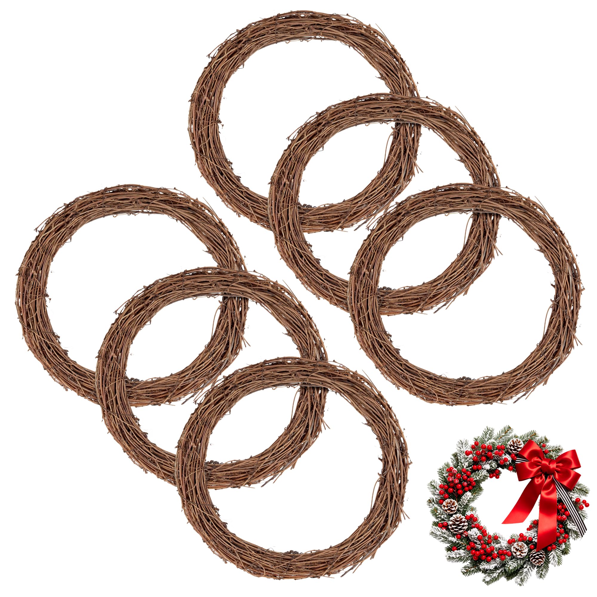 MAHIONG 6 PCS 30cm Wreath Ring, Wreath Base, Natural Grapevine Wreath, Vine Branch Wreath Making Supplies, Retro Christmas Wreaths for Holiday Wedding Christmas Decoration