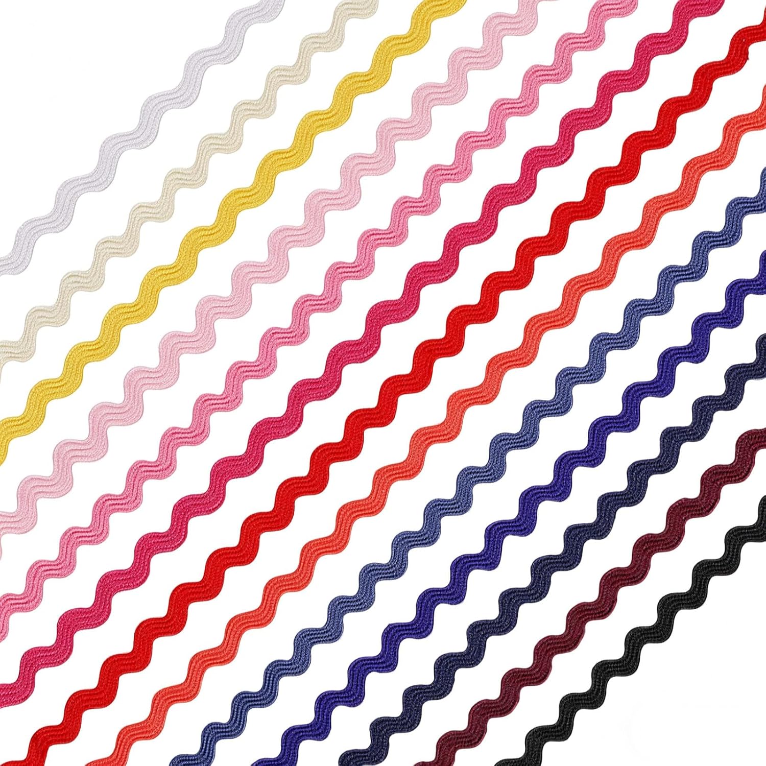 GLOBLELAND 26 Yards 13 Colors Mini Rick Rack Fringe Trim Ribbon 0.2 inch Width Tiny Wave Bending Sewing Lace Trim Ribbons with Display Cards Clothes Accessories for Doll Clothes Curtain Sewing Crafts