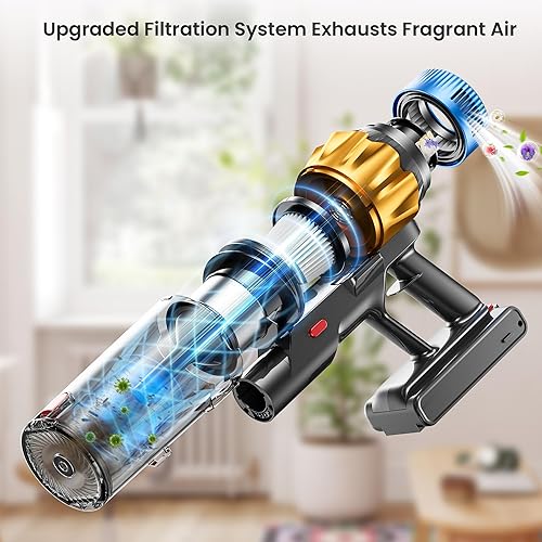 Miniatura 7 de Aspiradora inalámbrica, 580 W, 48 KPA, 70 minutos, para el hogar, aspiradora de pie con aromaterapia, cepillo antienredos, aspiradora de carga de