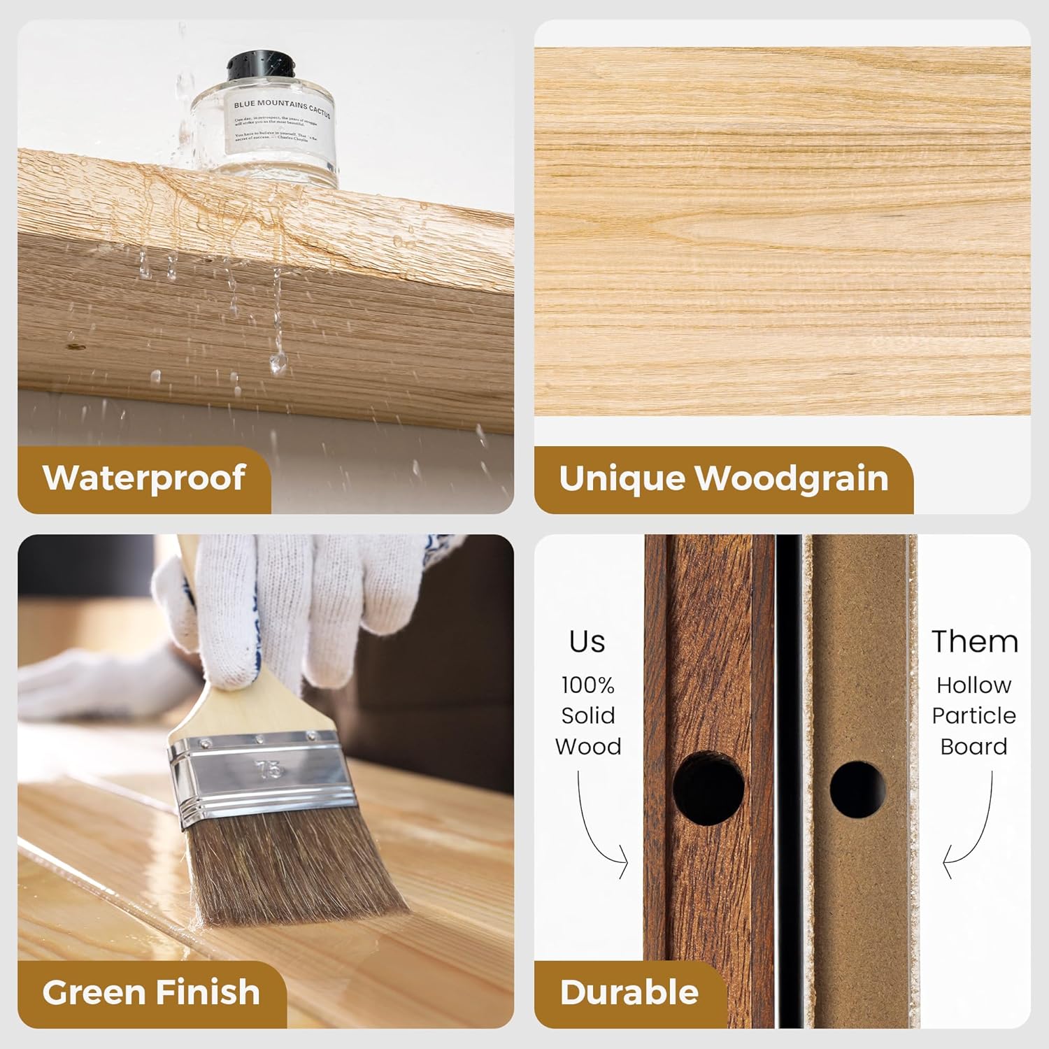 RICHFOCUS Rustic Wooden Floating Shelves for Wall - 36 Inch Wood Shelves Set of 2-7.9 Inch Deep Solid Paulownia Wood Wall Mounted Shelves with Upgraded Metal Brackets for Room Decor, Natural