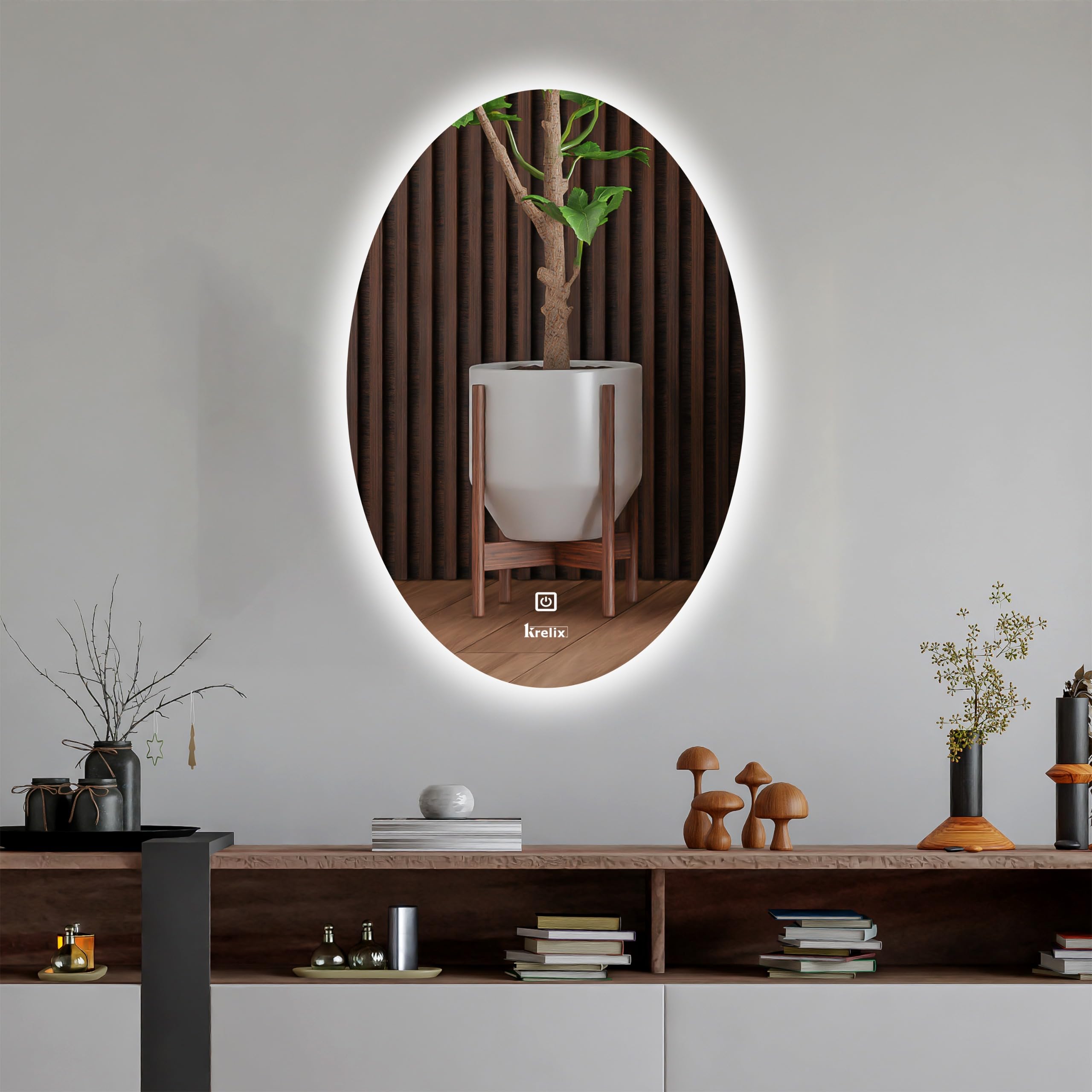 KRELIX 12x18 Inch LED Mirror with Smart Sensor | 3-Color Light (Warm, White, Natural) | Wall-Mounted Glass Mirror for Wash Basin & Bathroom. (Oval, 12x18 Inch)-image-45