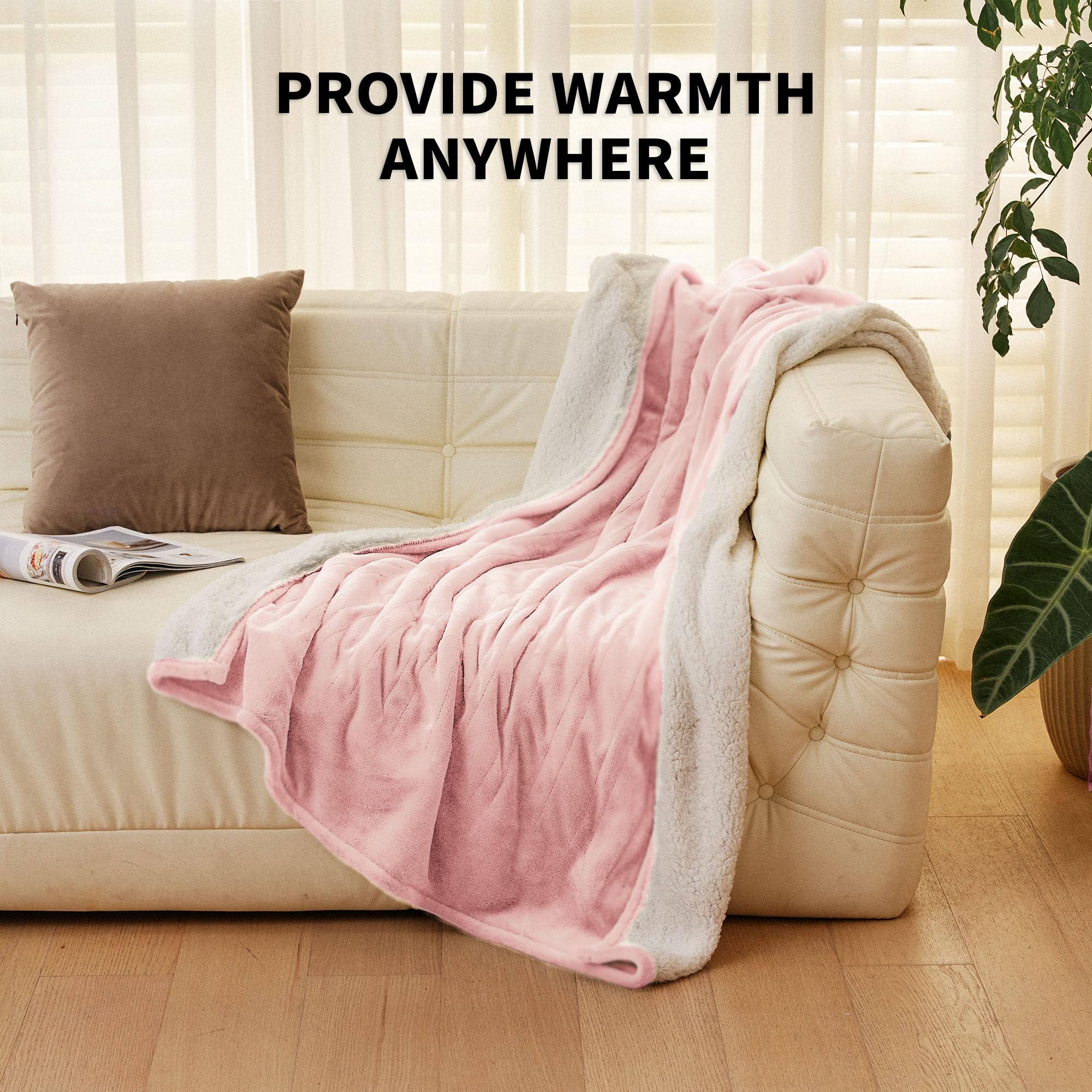 JET'S HOME Heated Blanket 50"x60" - ETL&FCC Certified Flannel Electric Blanket Machine Washable Heating Throw with 5 Heating Levels 3 Hours Auto-Off Overheating Protection Gift for Women (Pink)