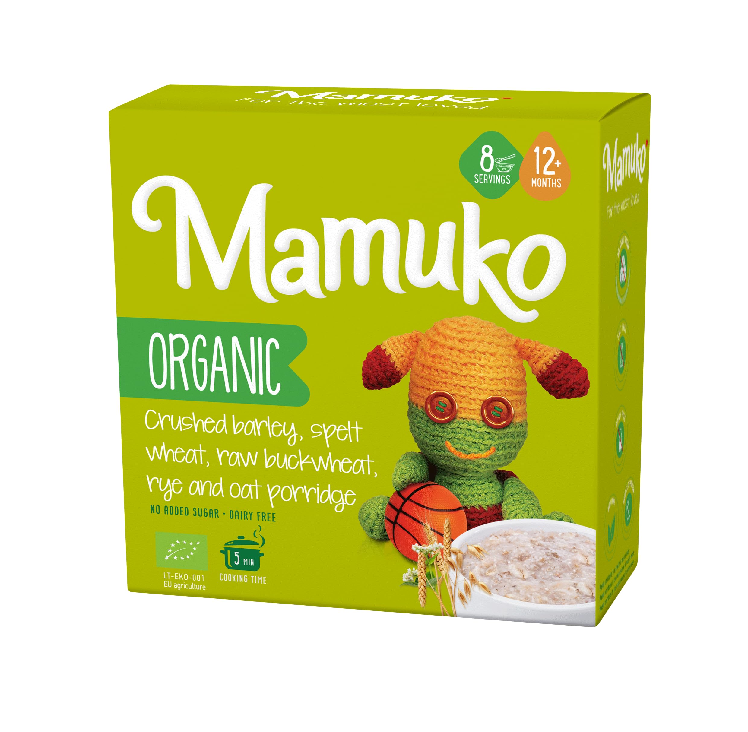 MAMUKO Organic Porridge - Healthy Porridge with Nutrient-Rich Blend of Oats, Raw Buckwheat, Barley, Spelt, & Rye - High Fiber Porridge without Sugar &