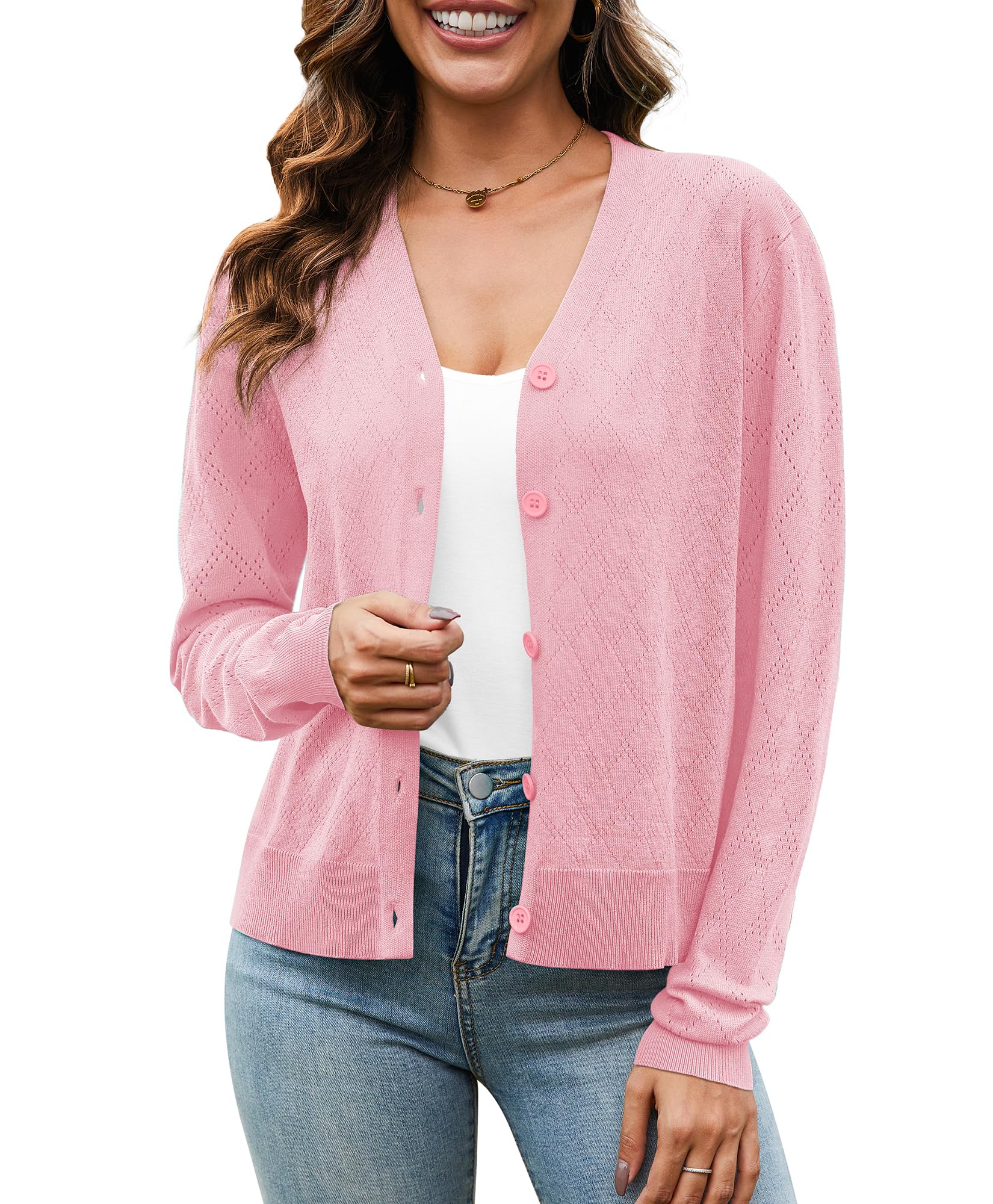 VIISHOW Short Sleeve Lightweight Summer Cardigan for Women, Button Down Open Front V Neck Crochet Knit Cropped Bolero Shrugs