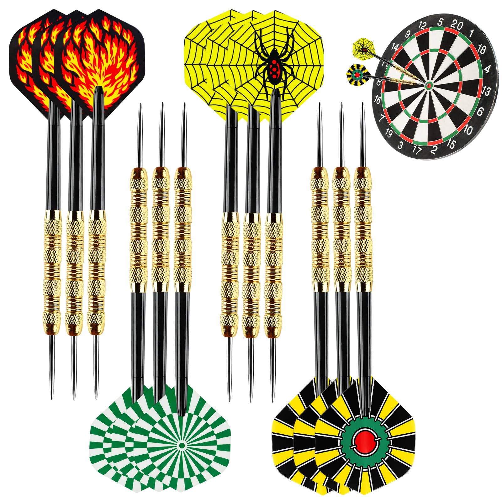 QLK Darts Set, 12PCS Flights and Shafts Professional Metal Darts Set, Copper-Plated Needle for Beginner or Professional, Dart Accessories Kit for Rec Room, Man Cave, Bar and Game Room