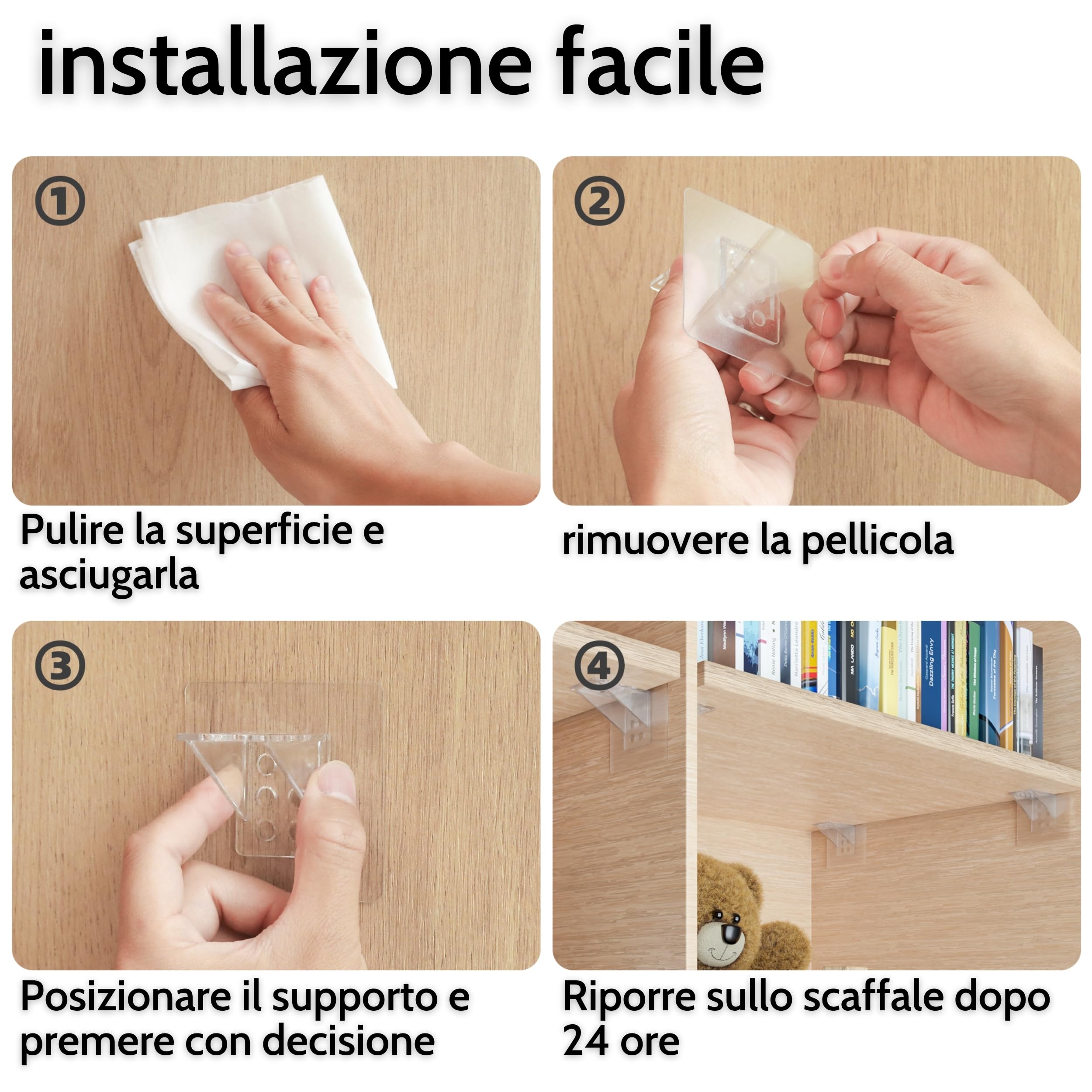 DEKAZIA® 16 Pz Supporti per Mensole Autoadesivi | Reggimensola Adesivo Senza Forare | Supporto Scaffale per Armadio e Libreria