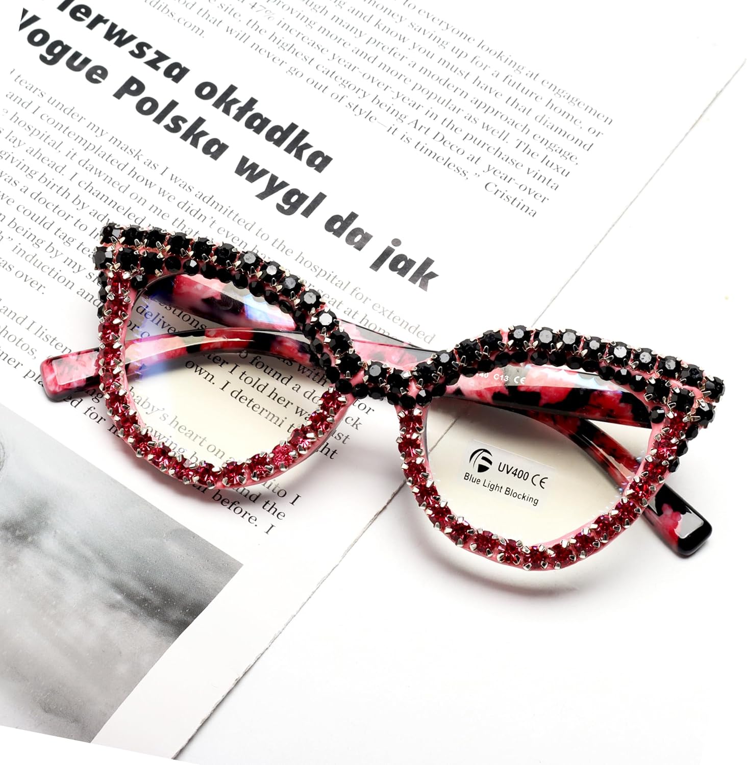 ICARA Cat Eye Reading Glasses for Women Bling Rhinestones Computer Oversized Readers Glasses