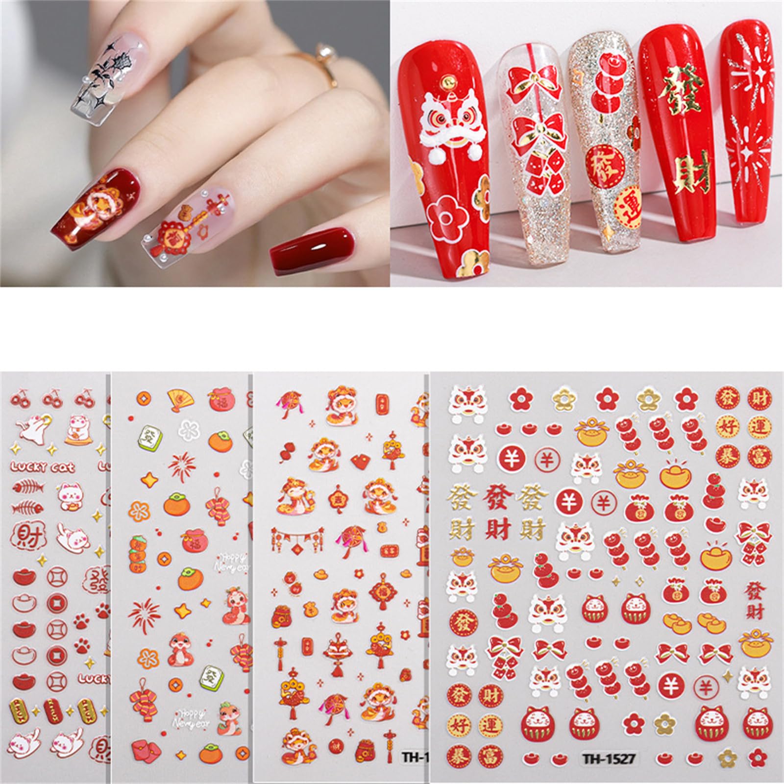 1 Sheet Spring Festival Nails Art Stickers with Traditional Patterns Festival Nails Decals Manicure for Women and Girls
