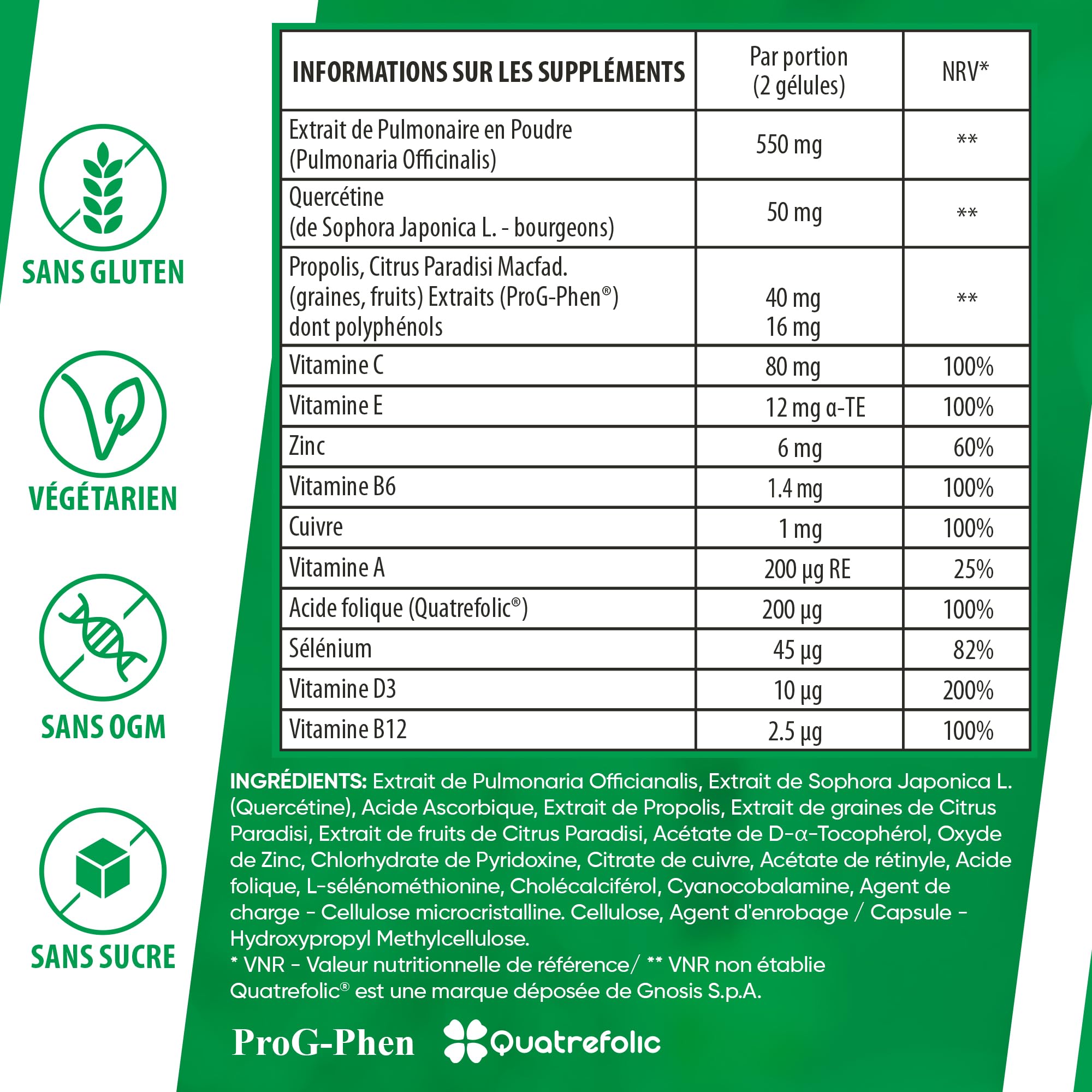 Herboxa Lungenkraut Mehrere Packungen (2 Stück) - mit geflecktes Lungenkraut - Enthält Folsäure, die Müdigkeit und Erschöpfung reduziert, Vitamin C, Quercetin, ProG-Phen - 60 Kapseln