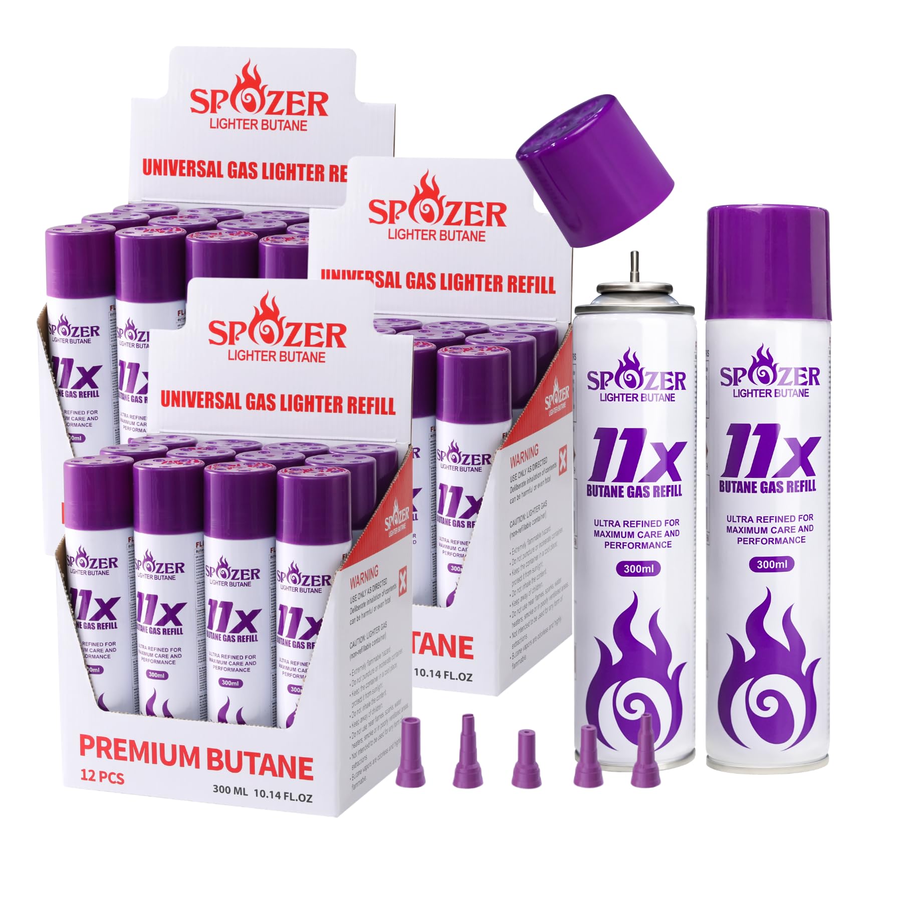 SPOZER 11X Ultra Pure Butane Fuel Refill – 99.9997% Clean Butane Refill for All Refillable Jet Flame Lighters – Universal Butane Gas, 300ml (10.14 Oz)