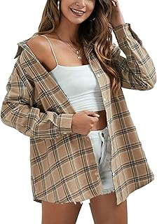 Sponsored Ad - HangNiFang Womens Flannel Plaid Shirts Oversized Button Down Shirts Blouse Tops