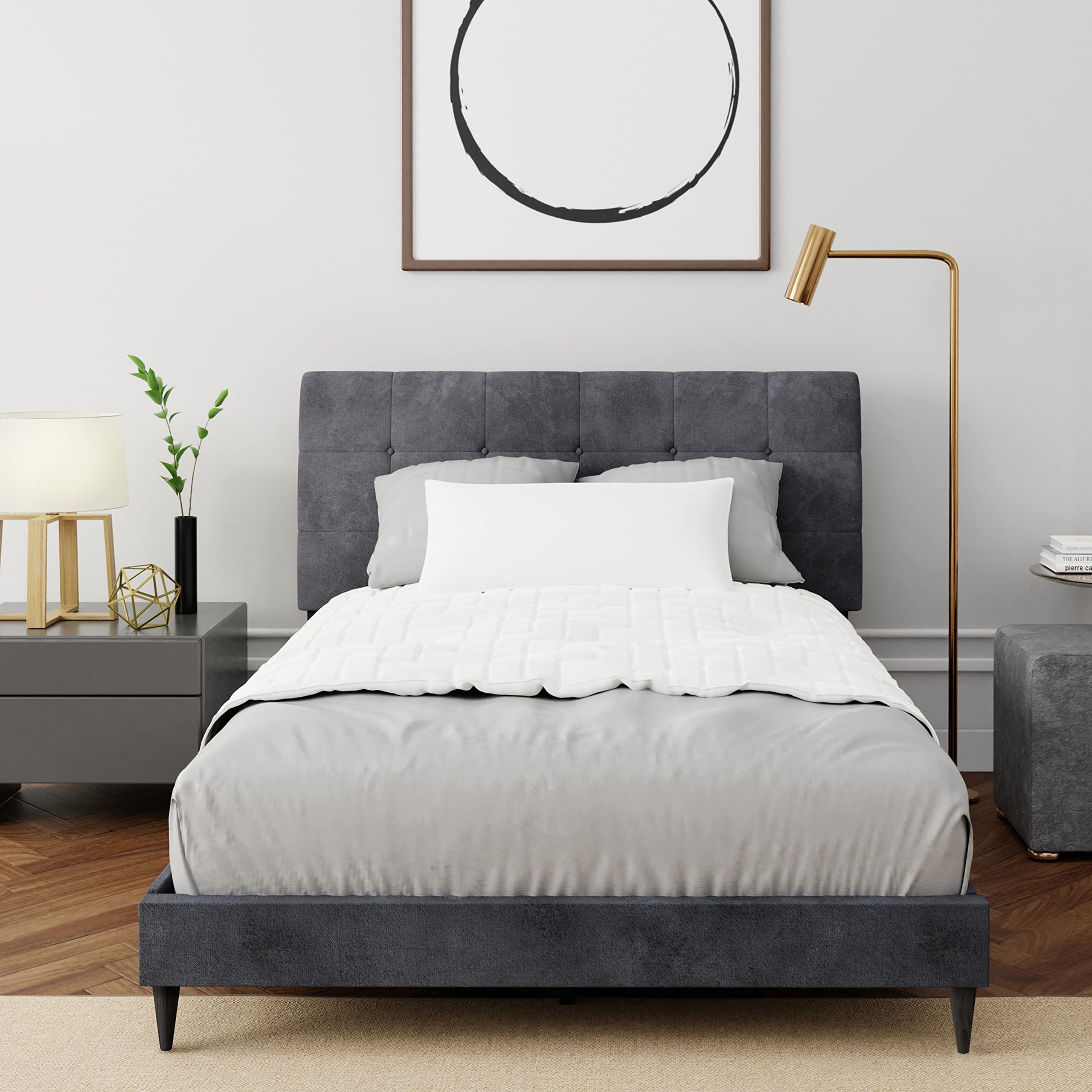 Amazon.com: Hillsdale Blakely, 2749-500, Button Tufted Upholstered Platform  Queen Size Bed with 2 USB Ports, Dark Gray : Everything Else