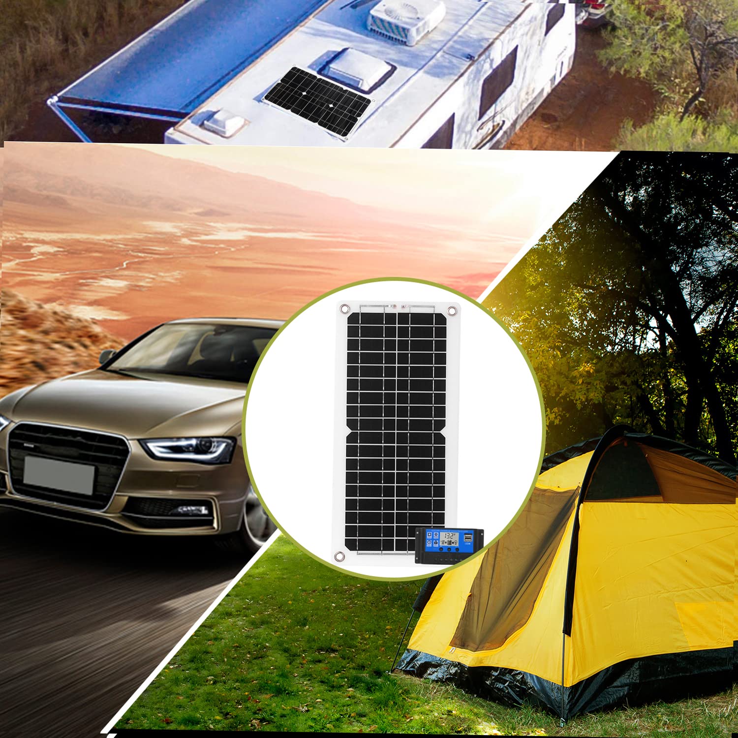 Kit Pannello Solare Monocristallino da 12 W per Campeggio Off-grid | Materiale EVA+PET, Impermeabile IP65, Efficienza Al 20%, Plug and Play per la Ricarica della Batteria Marina di Barche ,