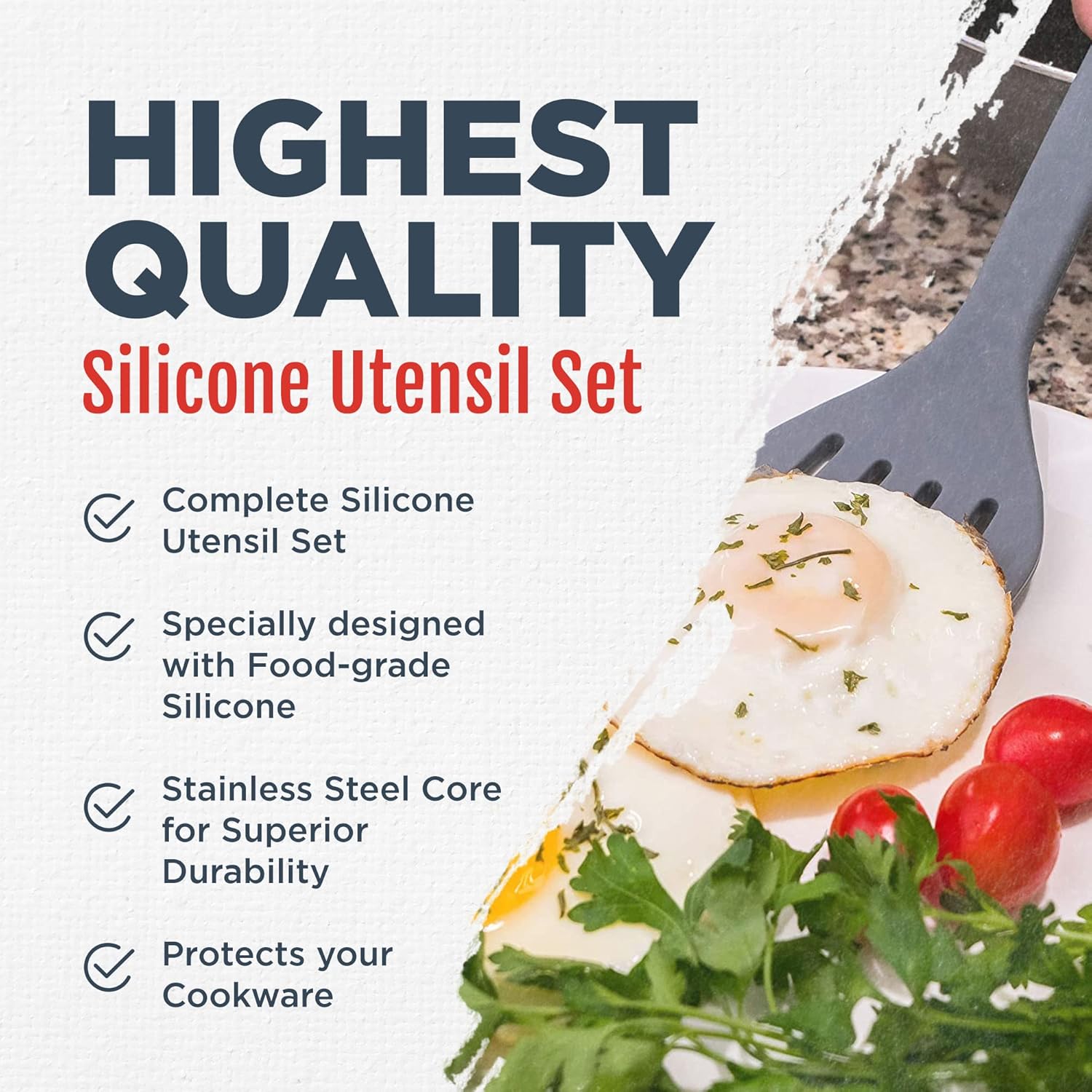 Culinary Couture Grey Silicone Kitchen Utensils Set of 6, Non-Stick Heat-Resistant Silicone Kitchen Utensils Set with Steel Inner Core Culinary Couture Grey Silicone Kitchen Utensils Set of 6, Non-Stick Heat-Resistant Silicone Kitchen Utensils Set with Steel Inner Core