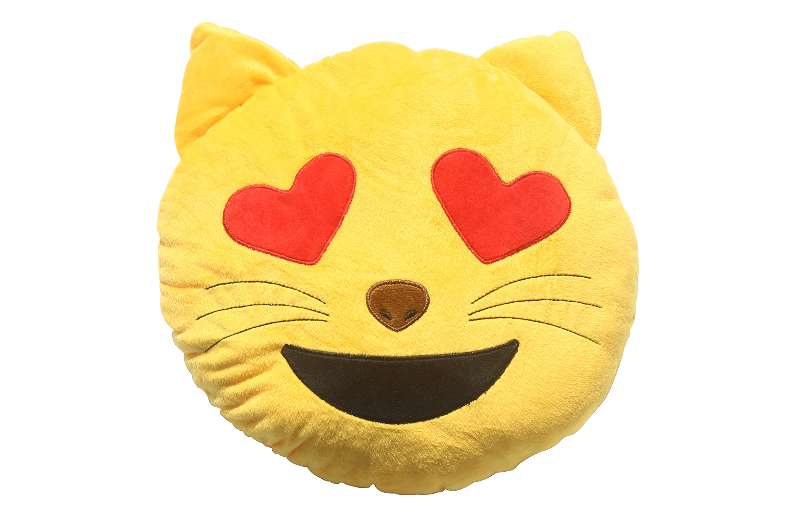 Plush Soft Emoji Emoticon Cat Heart Eyes Face Yellow Round Cushion Pillow Stuffed Toy Cat