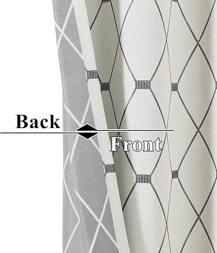 Miniatura 4 de Joywell Cortinas texturizadas de lino de 120 pulgadas de largo para sala de estar, cortinas bordadas de granja con ojales, 2 paneles de cortinas de