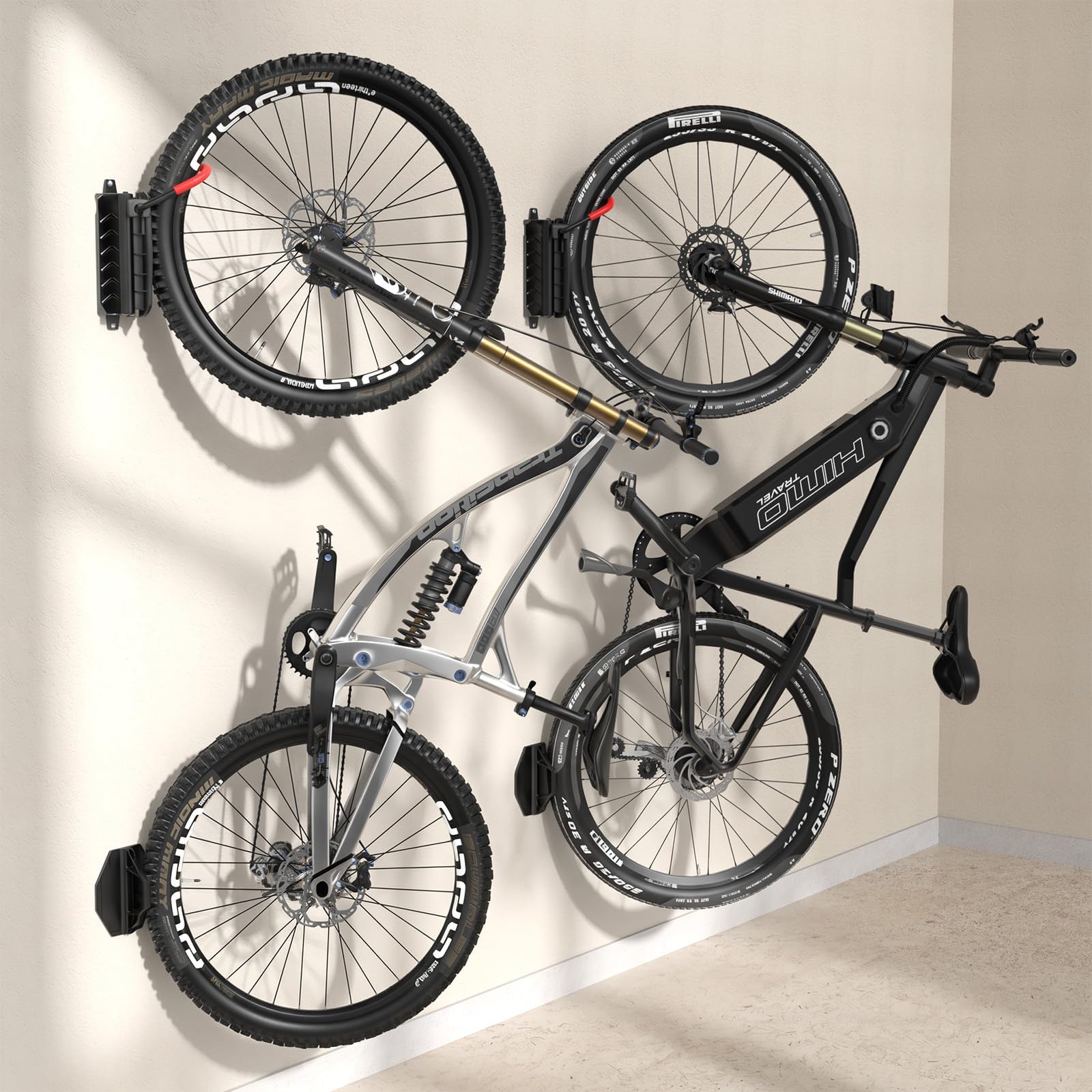 Housolution Swivel Bike Wall Mount [2 Pack], 150° Swivel up to 66lbs, Red | Vertical Bike Rack Wall Hanger, Bike Hangers for Garage, Mountain Bike Wall Mounts, Bicyckle Storage Rack for Garage