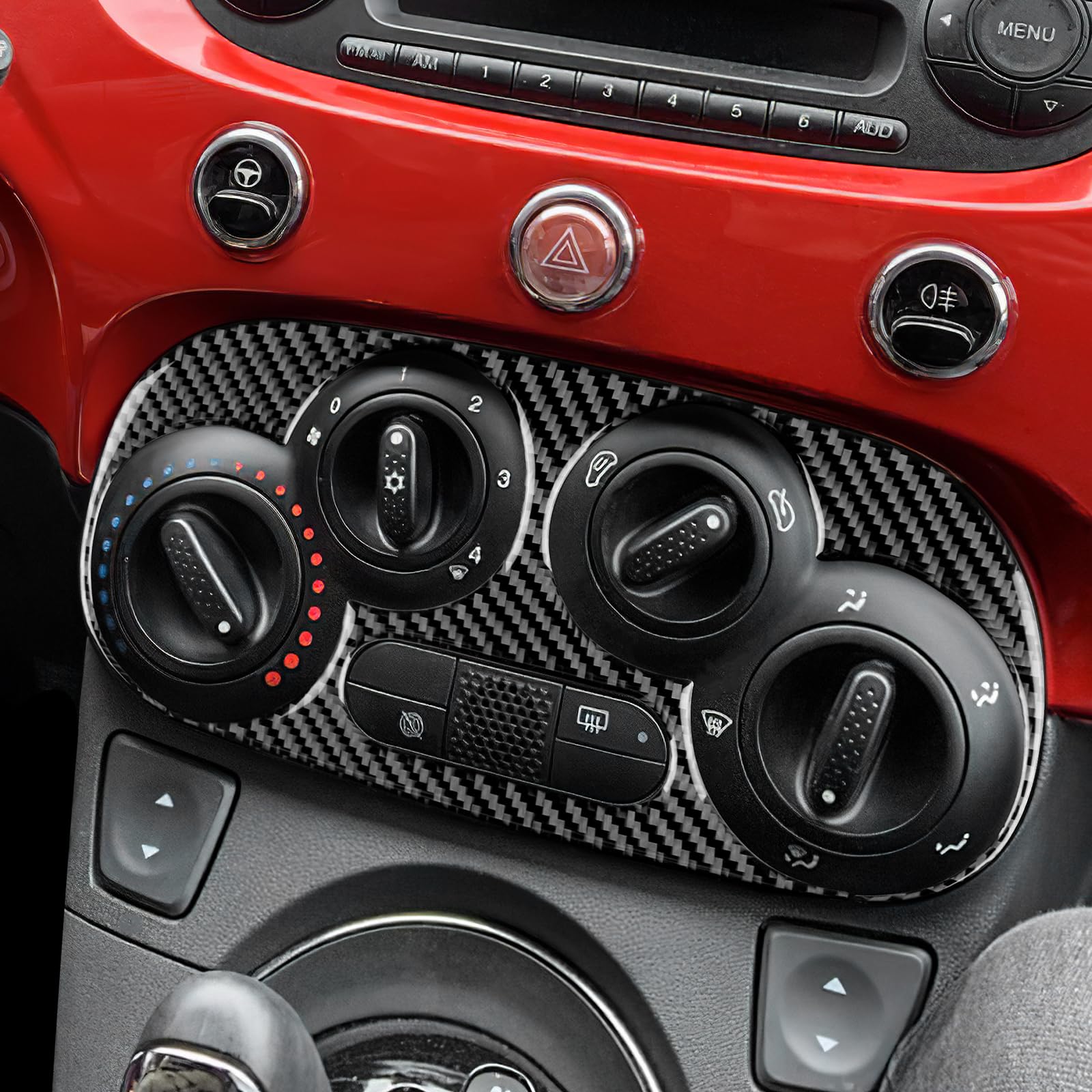 KUNGKIC Per Fiat 500 2008-2023 Abarth 595 2012-2023 Car Central Control AC Panel Pannello di controllo in fibra di carbonio Sticker Decorativi Accessori interni regalo, Nero, stile A