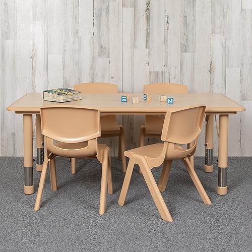 Miniatura 8 de Flash Furniture Emmy - Juego de mesa rectangular de plástico natural ajustable con 4 sillas, 23.625 pulgadas de ancho x 47.25 pulgadas de largo