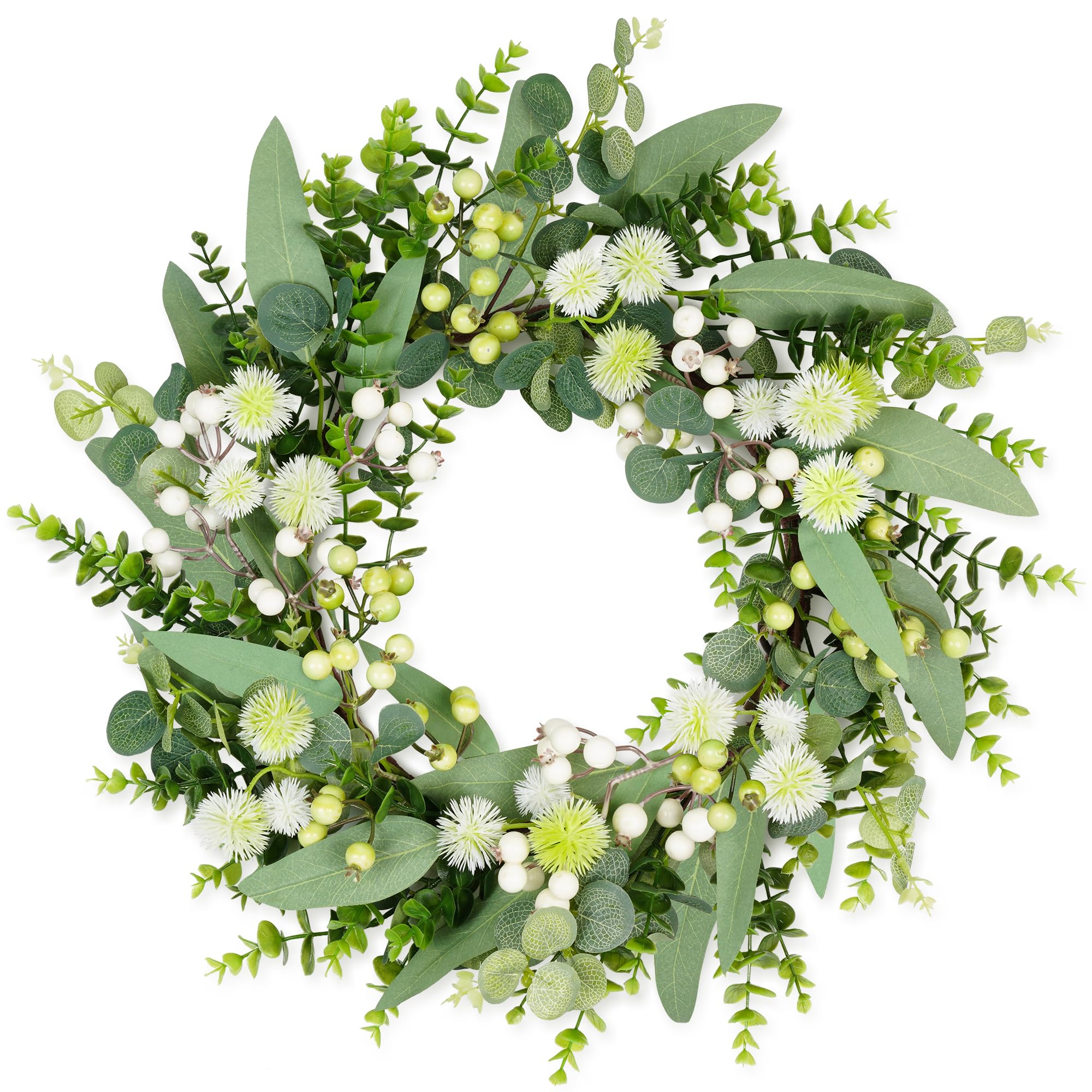 Colorspec Eucalyptus Wreaths for Front Door, 20in Spring Summer Wreath with Dandelion and berries, Artificial Wreath Decoration for Home Wall Window Farmhouse Wedding Indoor&Outdoor All Year Round
