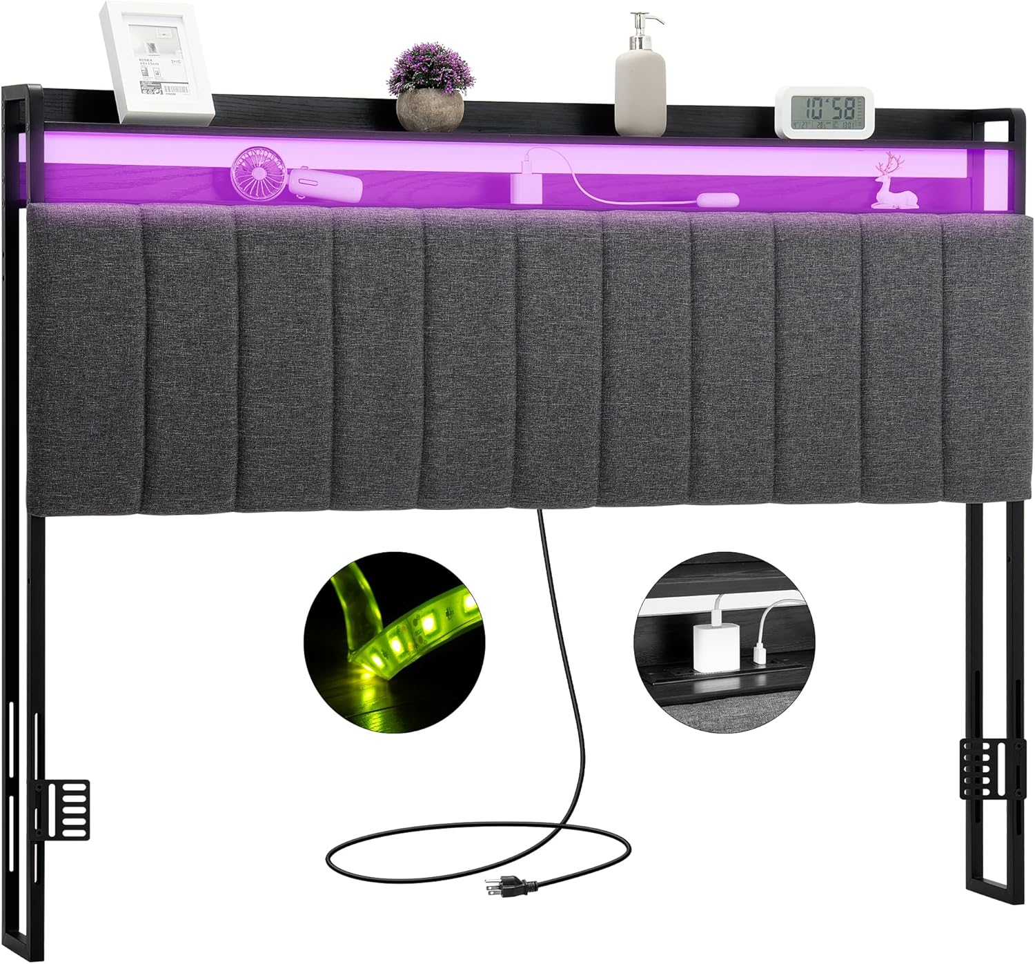 Lynxor Queen Size Headboard with LED Lights & Charging