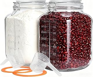 2 Pack 1.1 Gallon Square Super Wide Mouth, Airtight Glass Storage Jars, ...