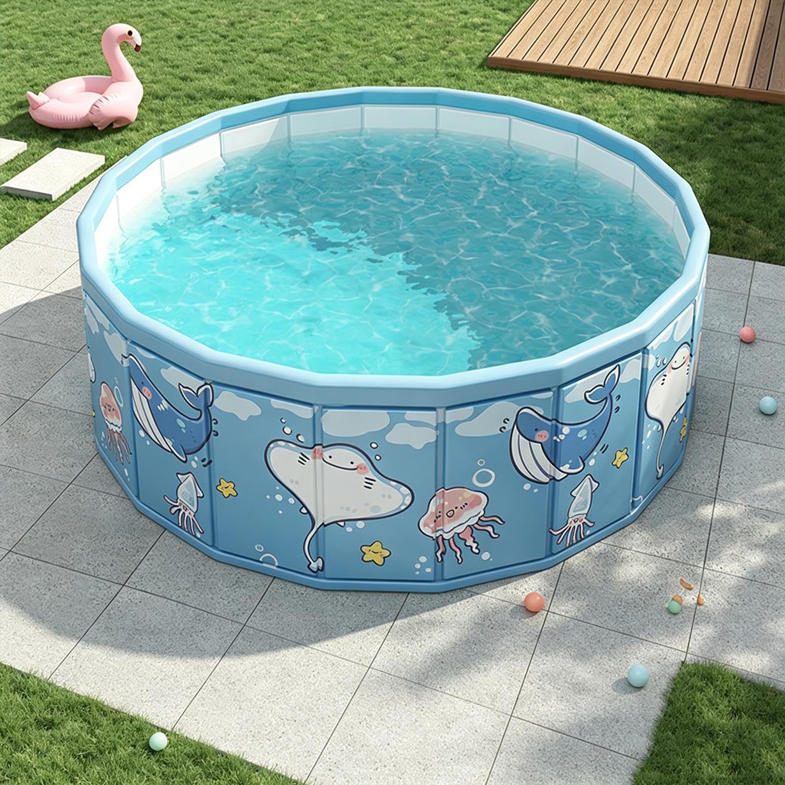 Pool Für Kinder Faltbares Tragbares Rutschfestes Wasserspiel | Faltbarer Pool Als Bällebad 119 x 46 cm für Garten Camping Party Sommer Mädchen Erwachsene Hund