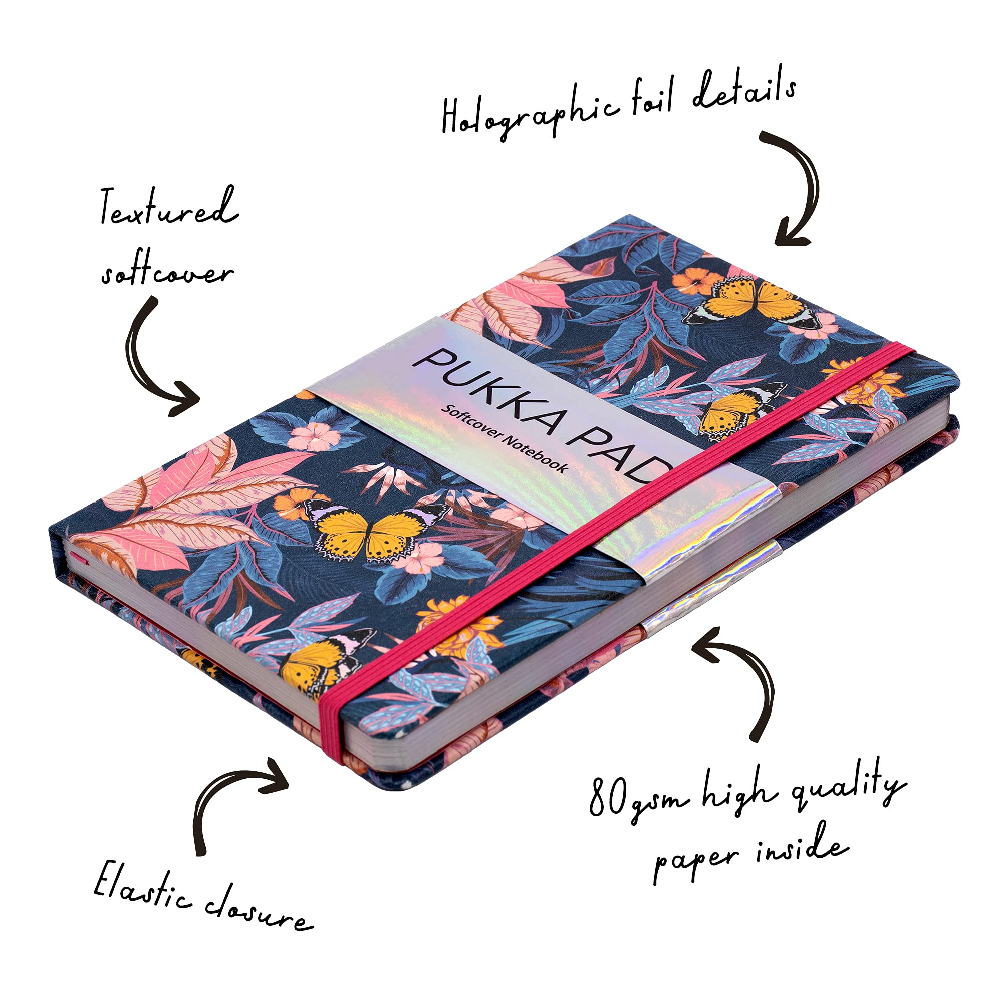 Pukka Pad Bloom Carnet de notes à couverture souple 21 x 13 cm - Lot de 3 motifs floraux, bleu