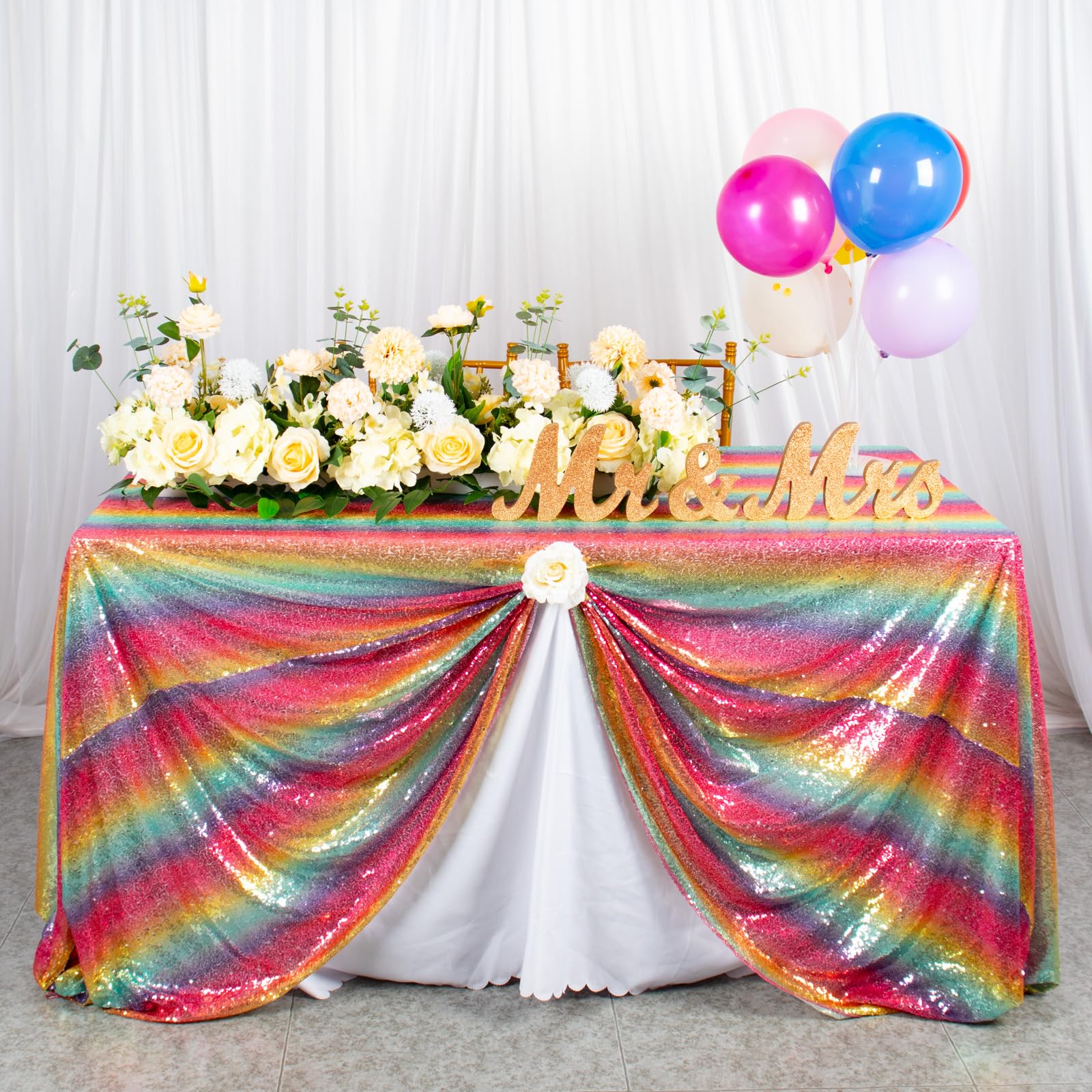 AMZLOKAE Rainbow Sequin Tablecloth 50x80 Inch Glitter Table Cover – Rectangular Table Linen for Weddings, Birthdays, Parties (Sparkly Colorful Overlay