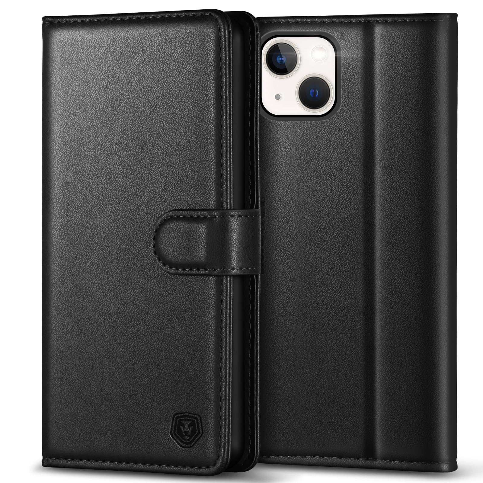 Compatible for iPhone 15 Case with 4 Card Slots Magnetic Closure Kickstand Shockproof Protective Phone Case Compatible for iPhone 15 6.1” - Black