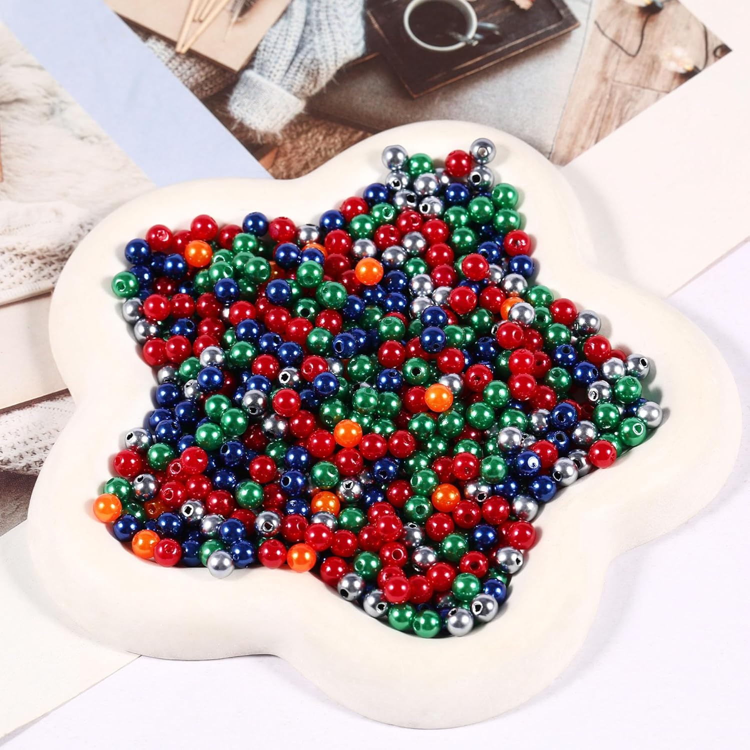 1200pcs Pearl Beads 6mm Pearl Craft Beads Round Loose Pearls with Holes for Jewelry Making DIY Craft Bracelet Necklace and Vase Filler(Mixed Color 1) - Image 5