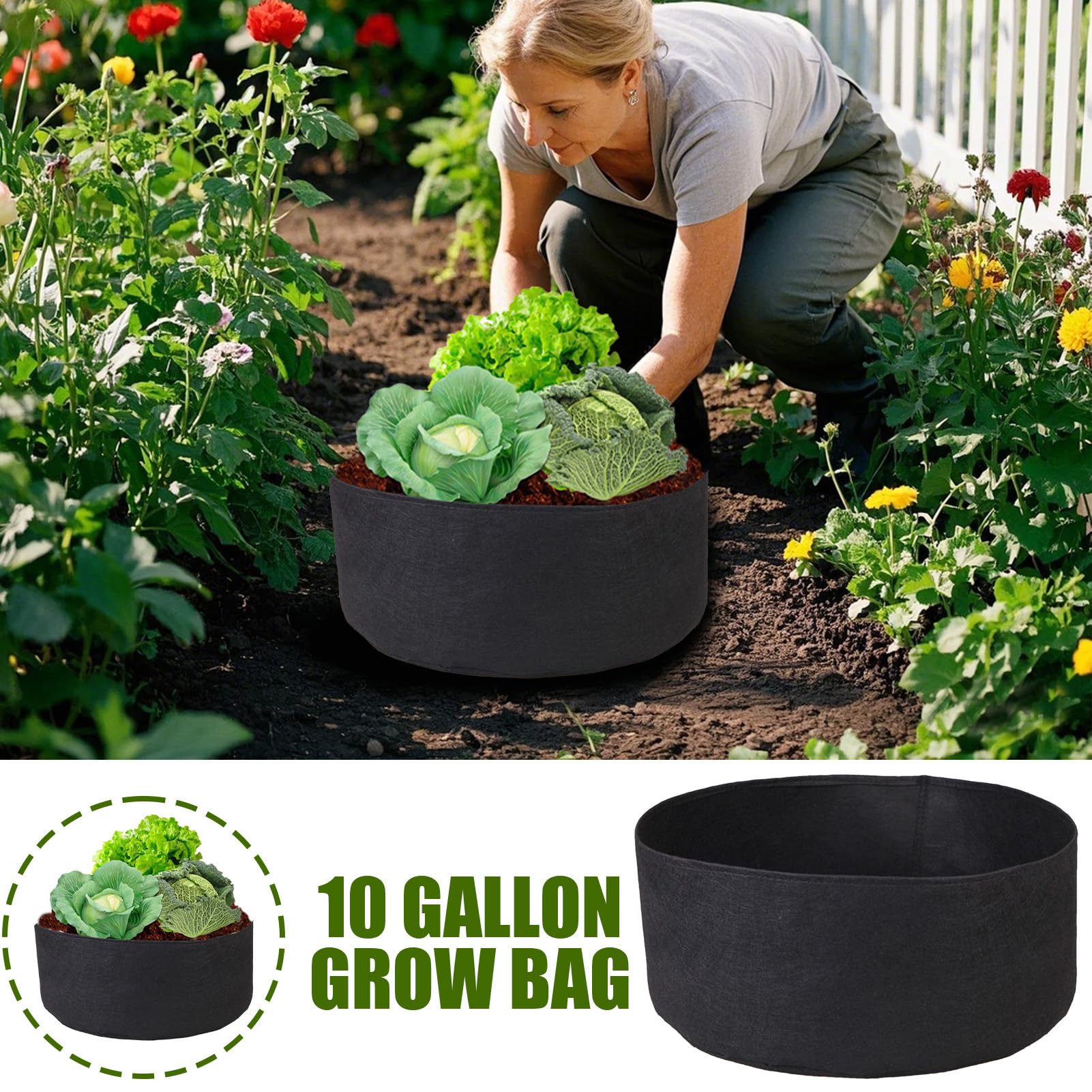 Bolsas De Cultivo 10 Unidades De para Hortalizas | Macetas De Fieltro Para Cultivo Para El Cultivo De Hortalizas Flores Raíces En Invernadero Jardín Vivero Interior