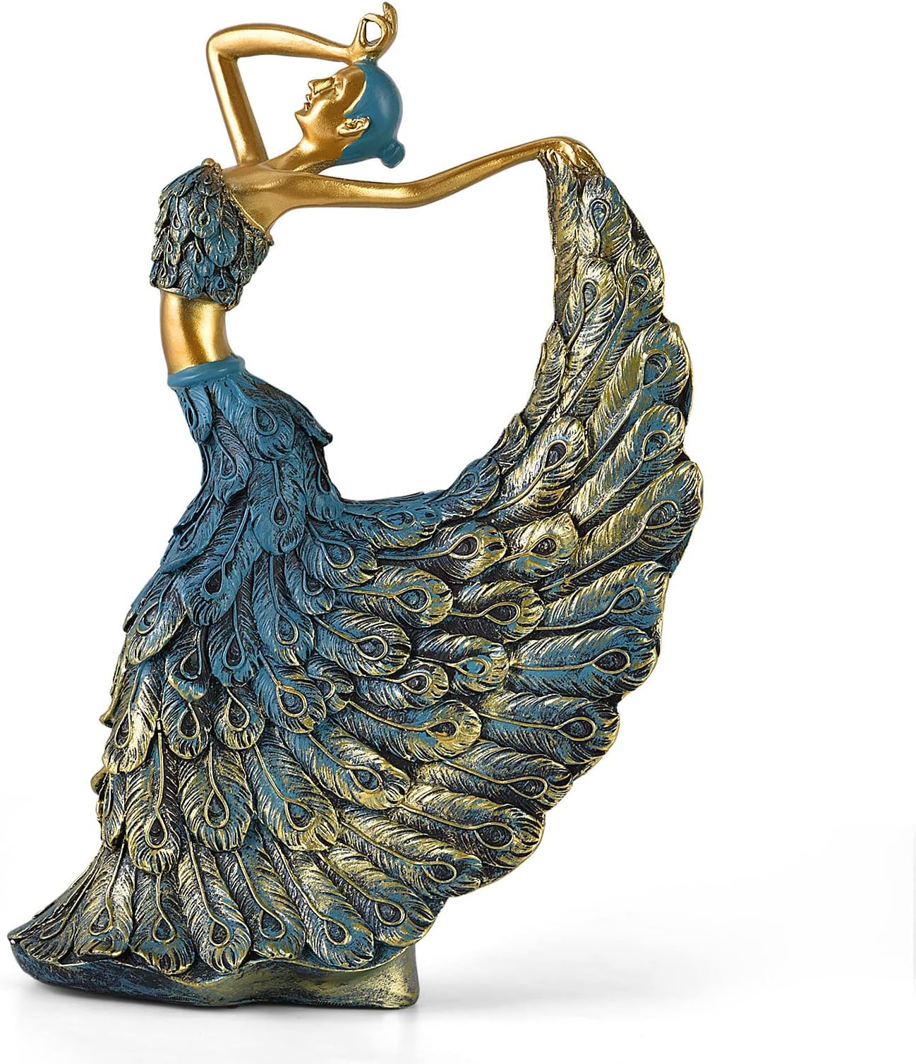 CECKQUE Elegant Peacock Statue Shelf Decor Accents, Peacock Decor Figurines Tabletop Home Decorations for Living Room, Peacock Decorative Objects for Bookshelf, Side Table (Blue)