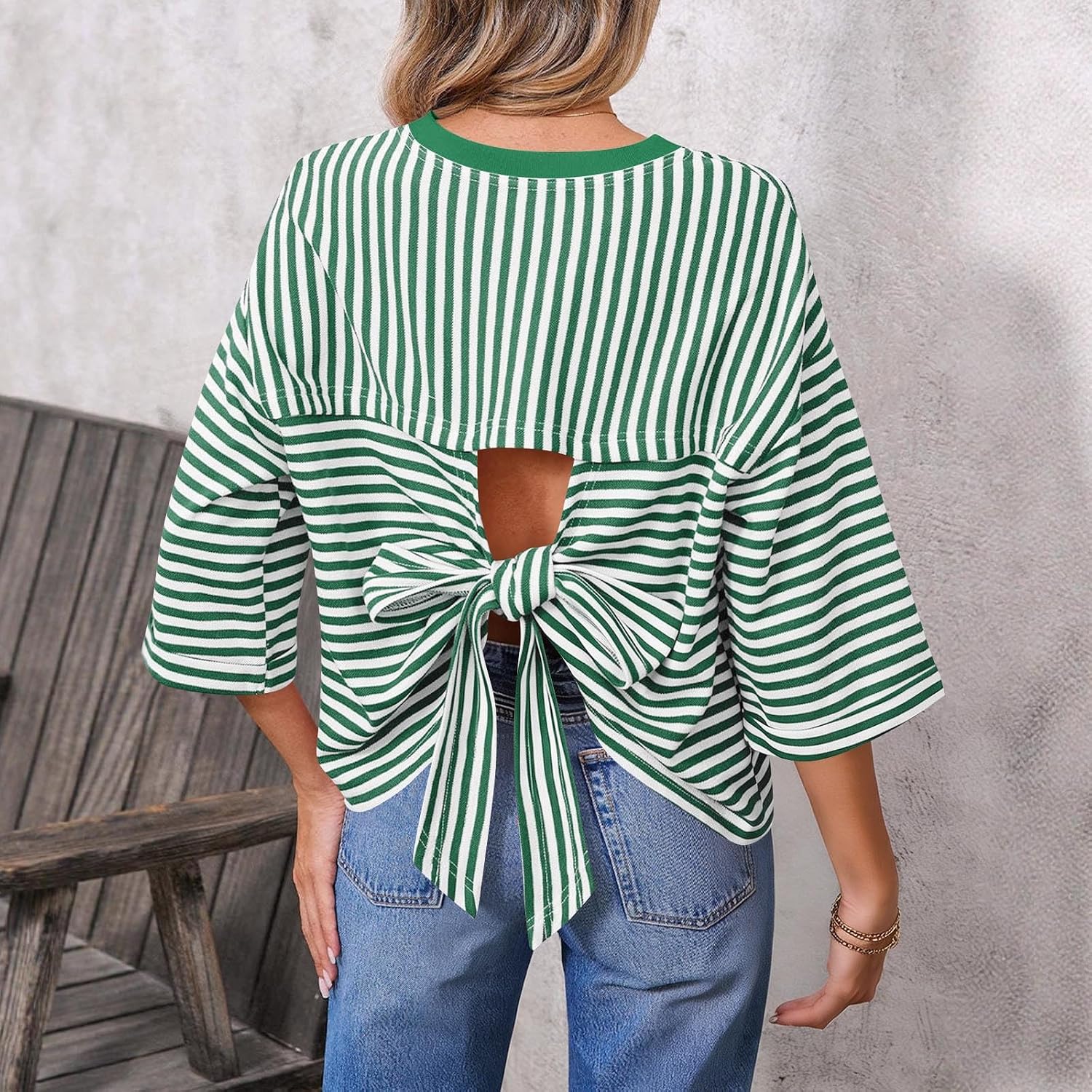 Summer Tops for Women Vacation Outfits Fashion Crewneck Striped Short Sleeve Shirts Loose fit Breathable T Shirts