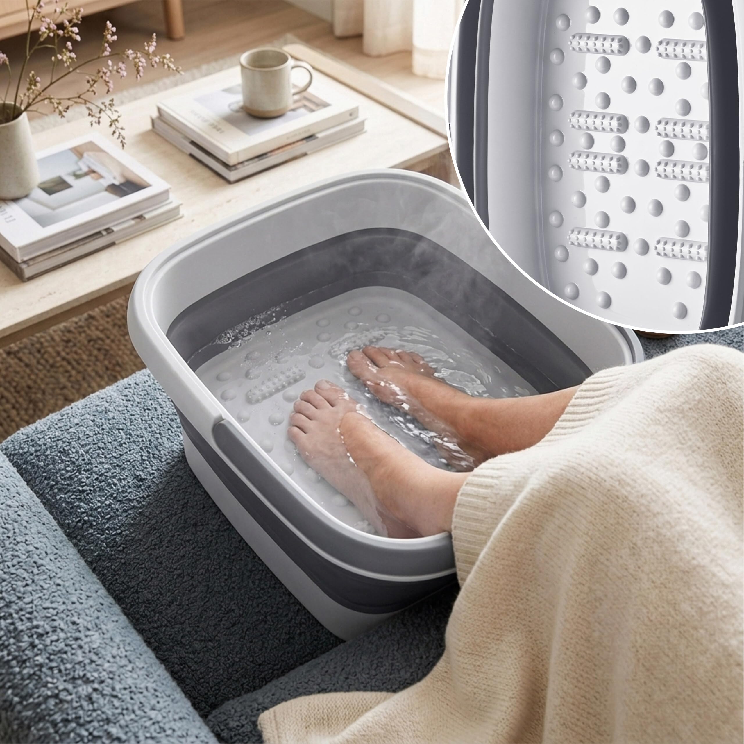 Relaxdays vasca pediluvio pieghevole, grigio e bianco