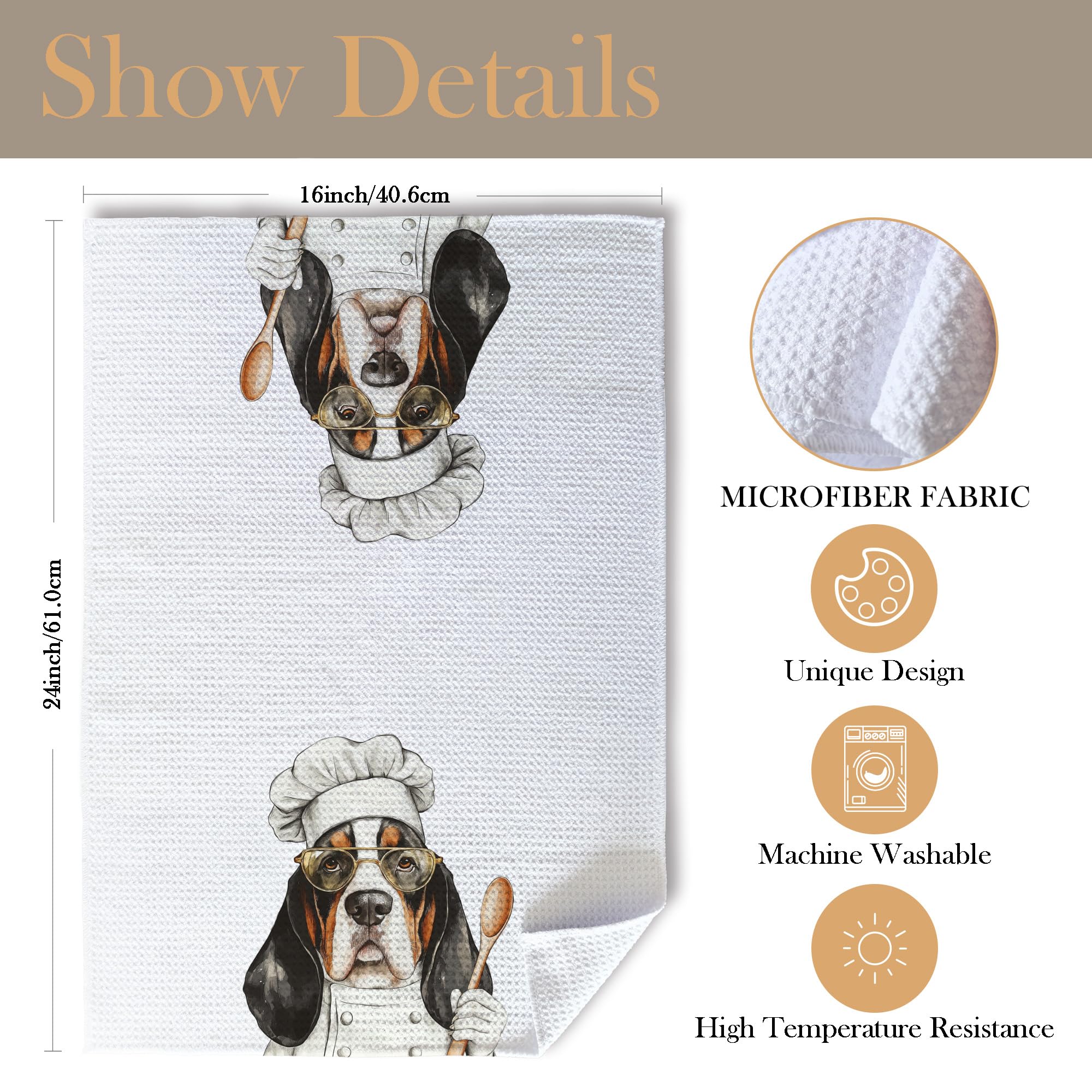 Funny Basset Hound Dog Kitchen Towels, Basset Hound Gifts for Women Dish Tea Towels for Kitchen, Dog Lovers Mom Dad Owner Gifts Decorative Hand Towels, 16x24 Inch