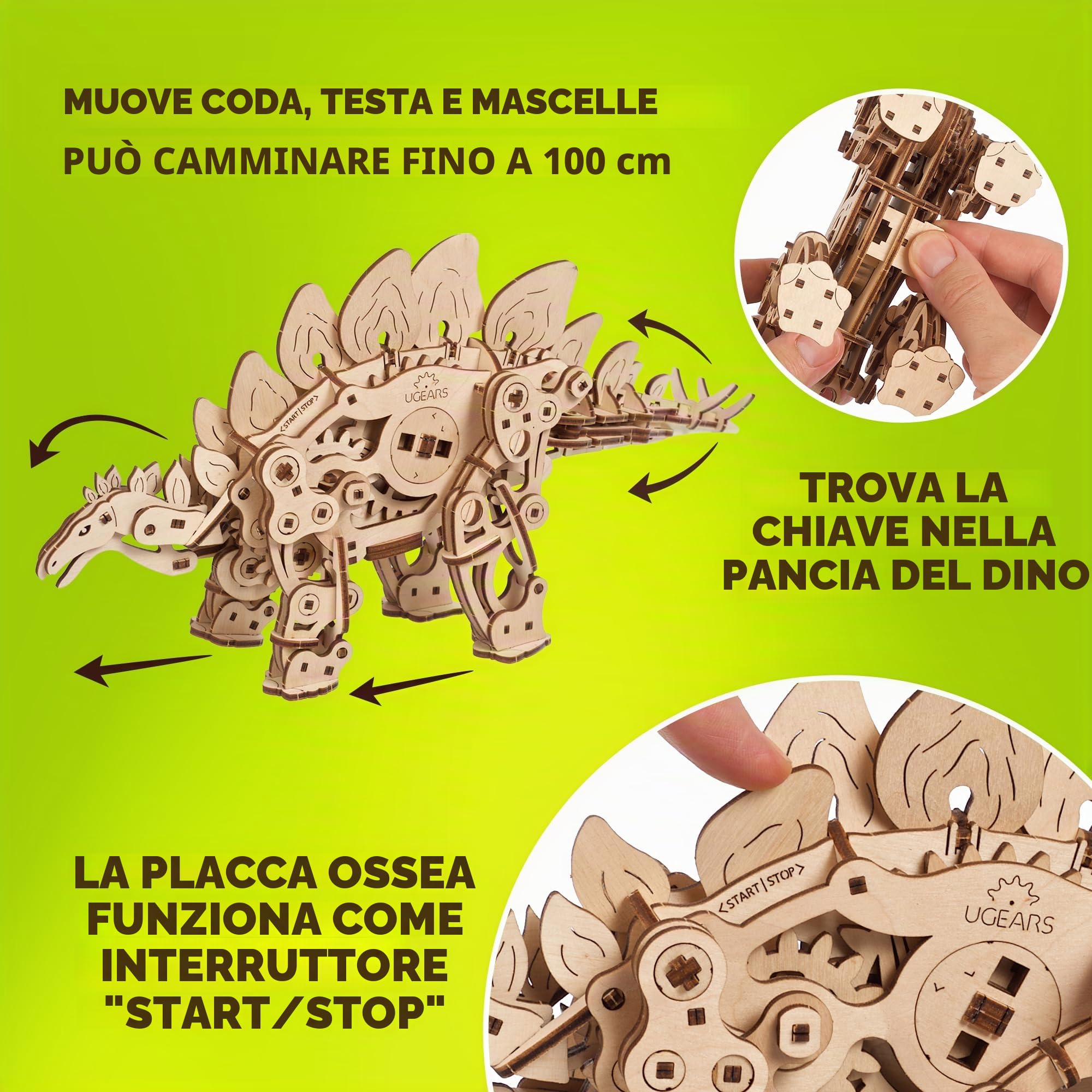 UGEARS Puzzle Legno 3D Dinosauri da Costruire - Stegosauro Meccanico Realistico - Ideale per Appassionati di Modellismo e Puzzle 3D Legno - 305 Pezzi - Età 14+