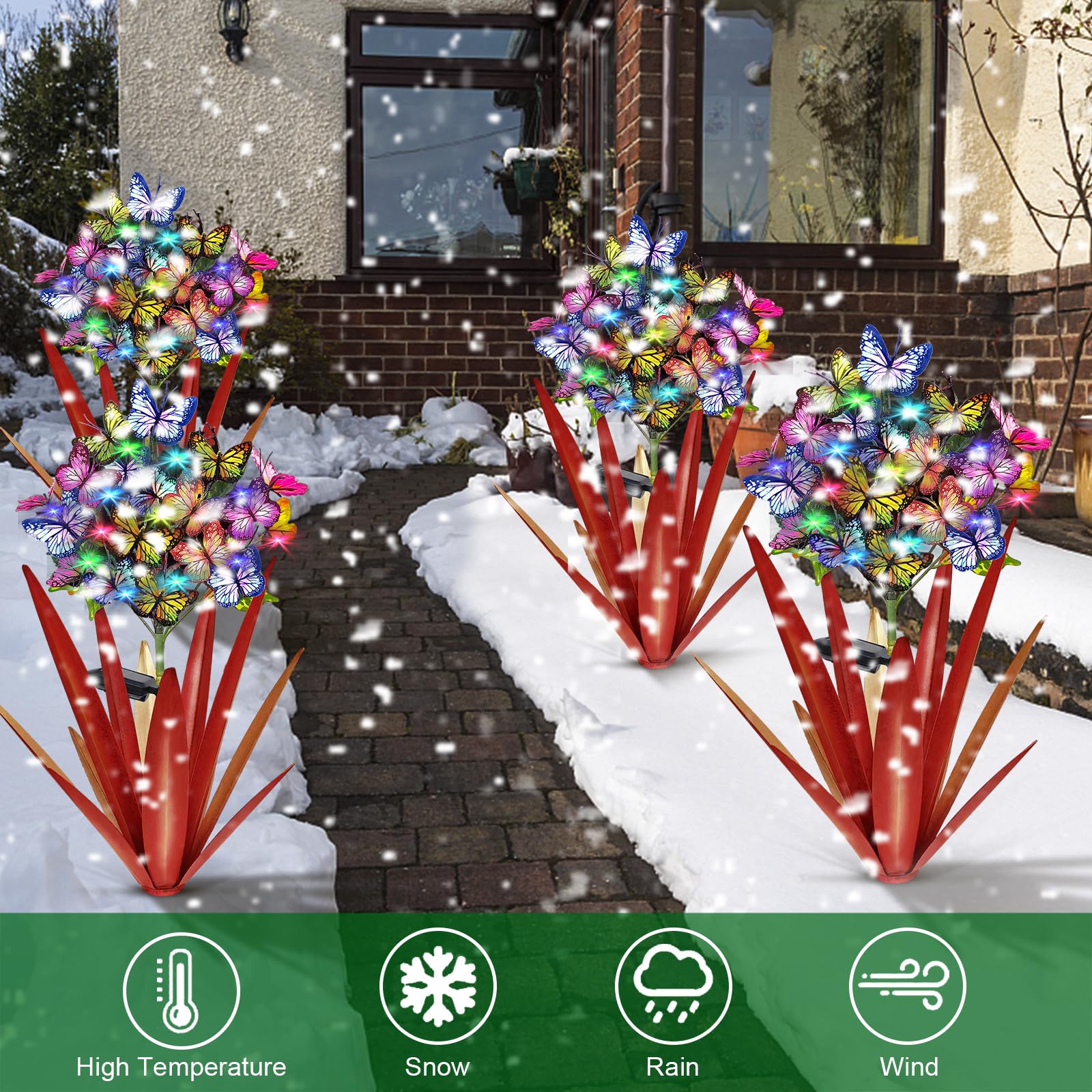 Homight Solar Metall Agave Schmetterling Blume Stick Garten Skulptur – Outdoor Weihnachtslichter, schwingende Solarleuchten Geschenk (2 Stück rot)