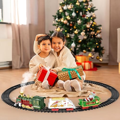 Miniatura 3 de Juego de tren de Navidad Juguetes de tren colgante con luz ahumada y sonido para niños y niñas, juego de tren alrededor debajo del árbol de Navidad