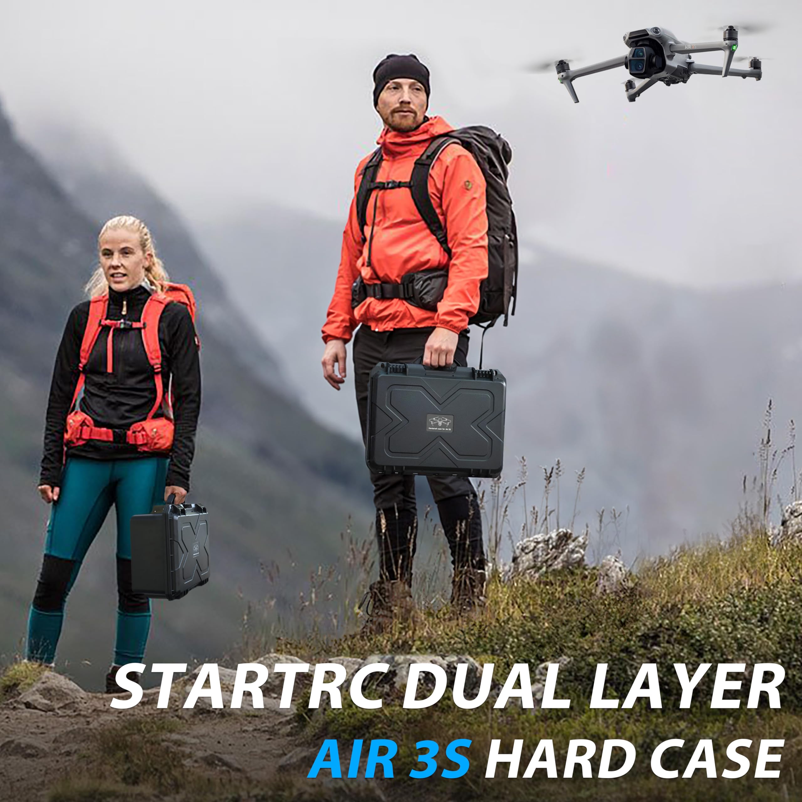 STARTRC Zweischicht Air 3S Koffer,wasserdichte Tragetasche Air 3S Fly More Combo, RC 2/RC/RC-N3/N2 Controller für DJI Air 3S Zubehör Akku und Ladestation