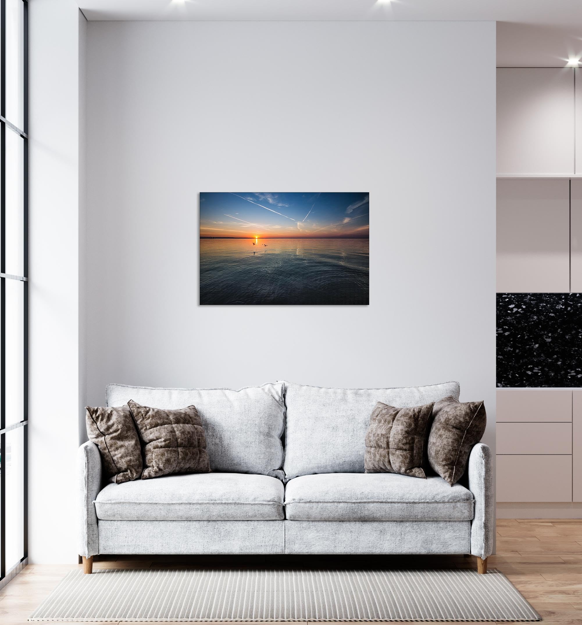 GRASKY Strand sonnenuntergang bild sonnenuntergang bild auf leinwand wandbilder landschaftsbilder mit rot Leinwandbilder Kaspisches Meer Wohnzimmer Deko Kunstdrucke 60x90cm(24x35 Zoll), rahmenlos